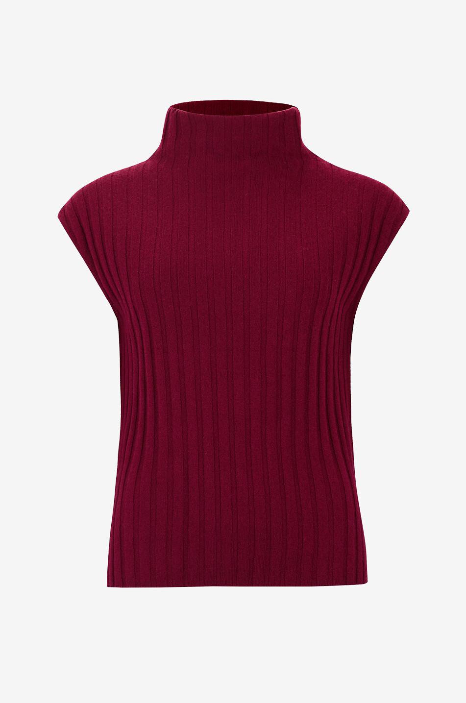 HEMISPHERE Pull côtelé sans manches à col entonnoir en cachemire Femme ROSE FONCÉ 1
