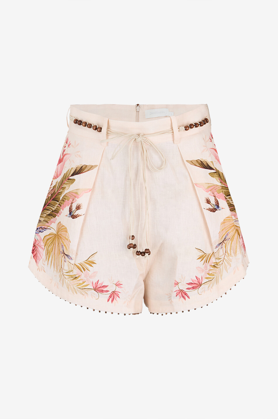 Ascension Tuck palm floral printed linen high-rise shorts