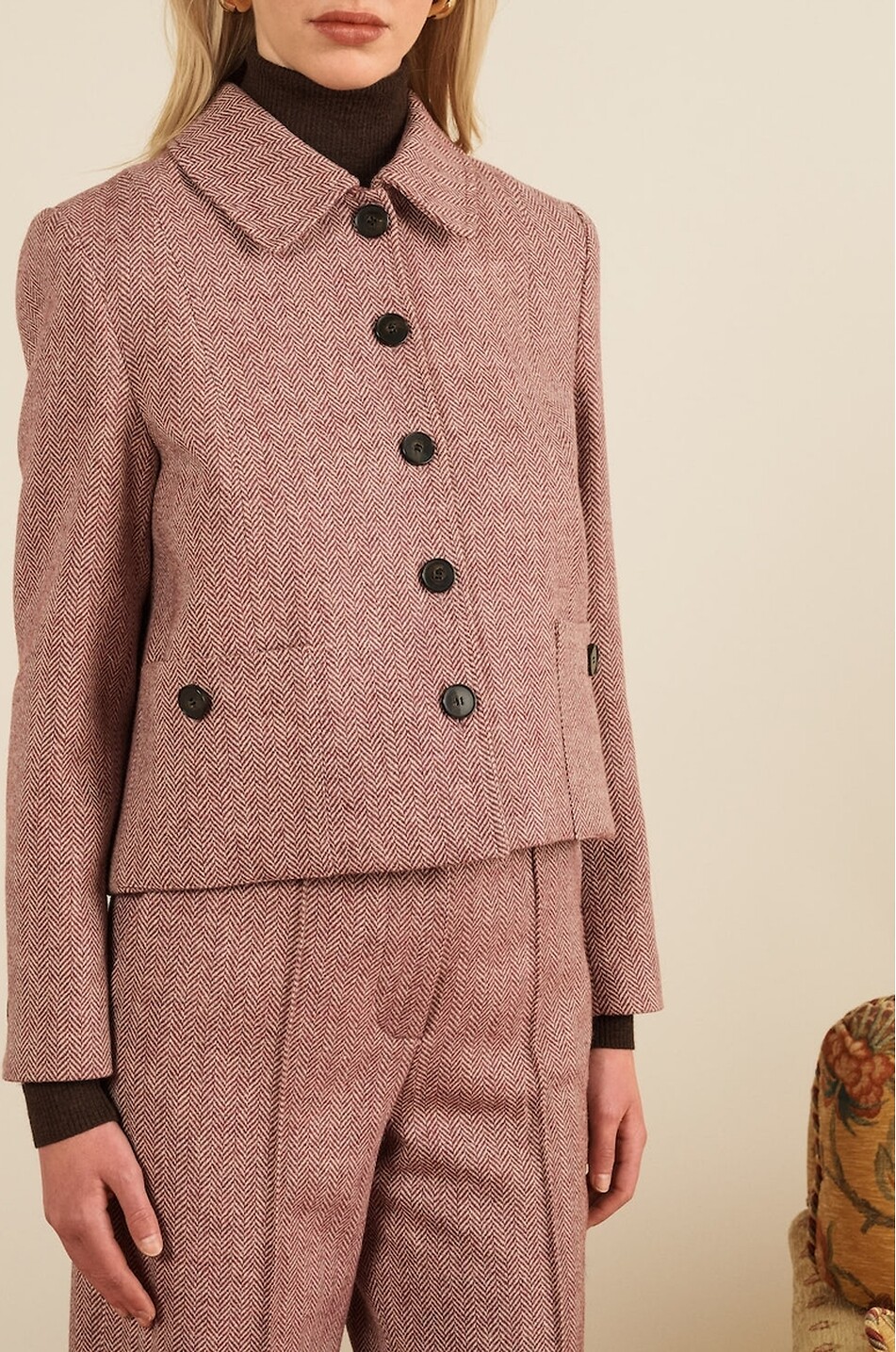 MARIA DE LA ORDEN Junot herringbone wool suiting jacket Women DARK RED 2