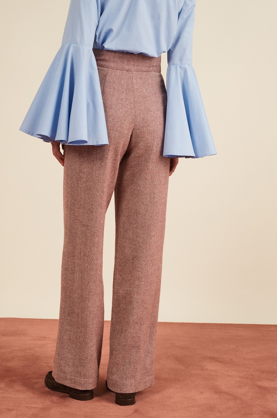 MARIA DE LA ORDEN Will chevron pattern wool flared trousers Women DARK RED 3