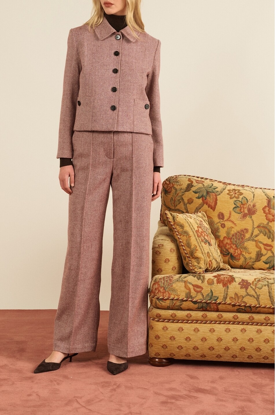 MARIA DE LA ORDEN Will chevron pattern wool flared trousers Women DARK RED 4