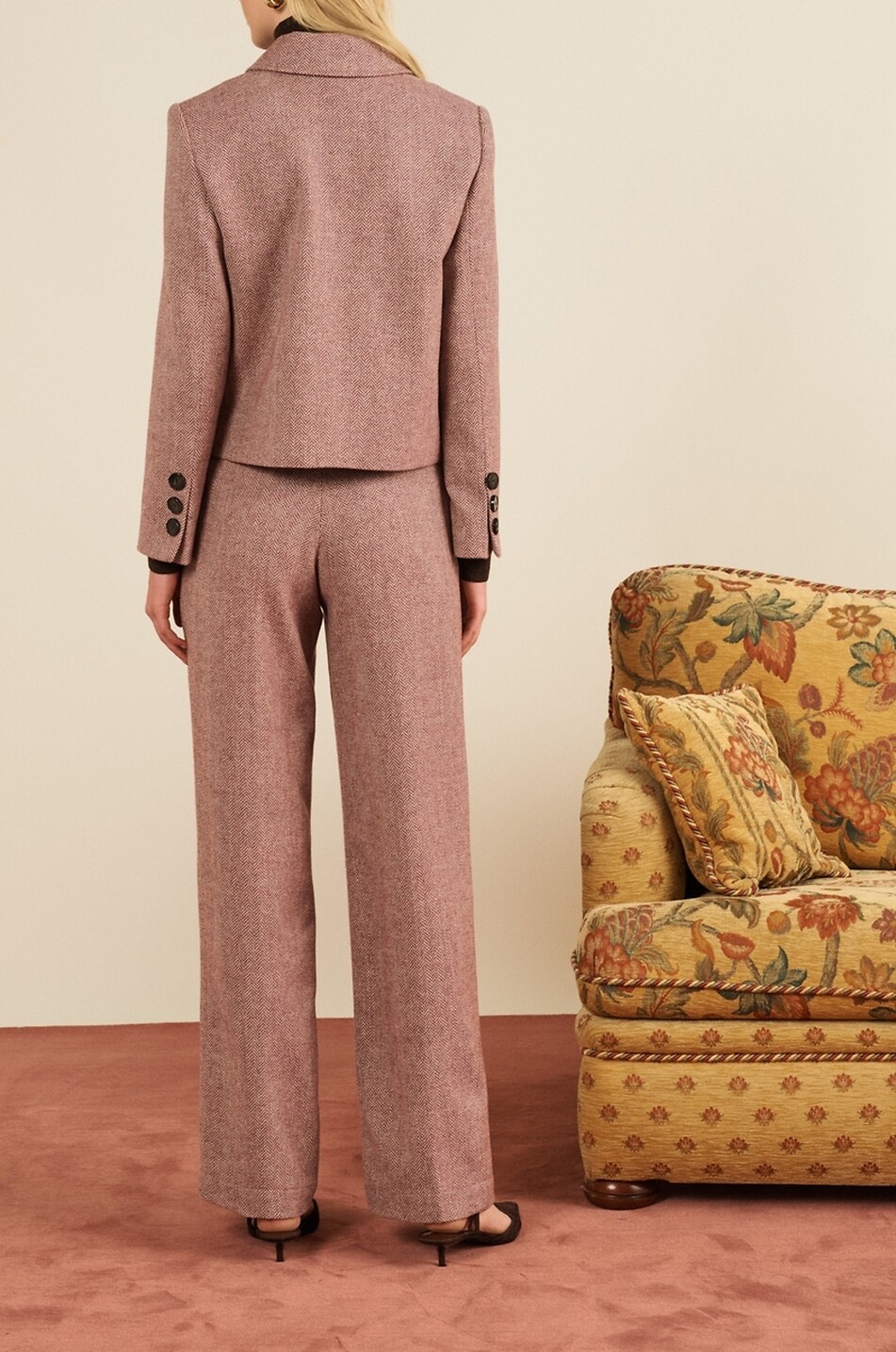 MARIA DE LA ORDEN Will chevron pattern wool flared trousers Women DARK RED 5