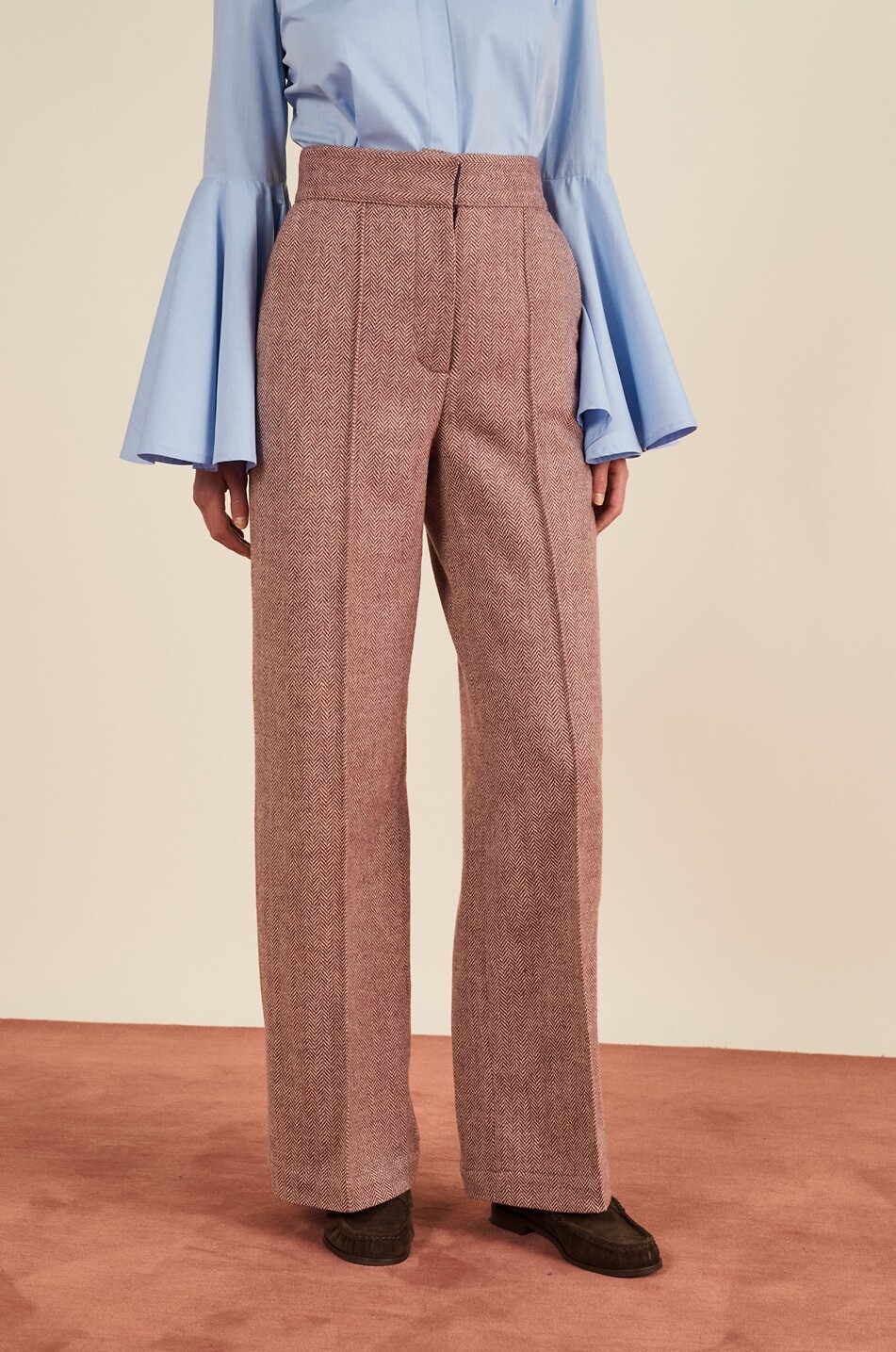 MARIA DE LA ORDEN Will chevron pattern wool flared trousers Women DARK RED 6