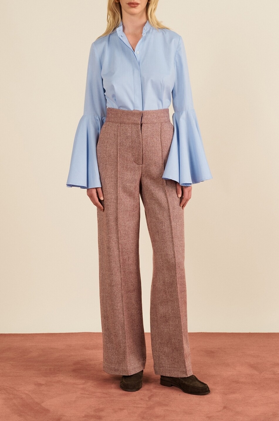 MARIA DE LA ORDEN Will chevron pattern wool flared trousers Women DARK RED 2