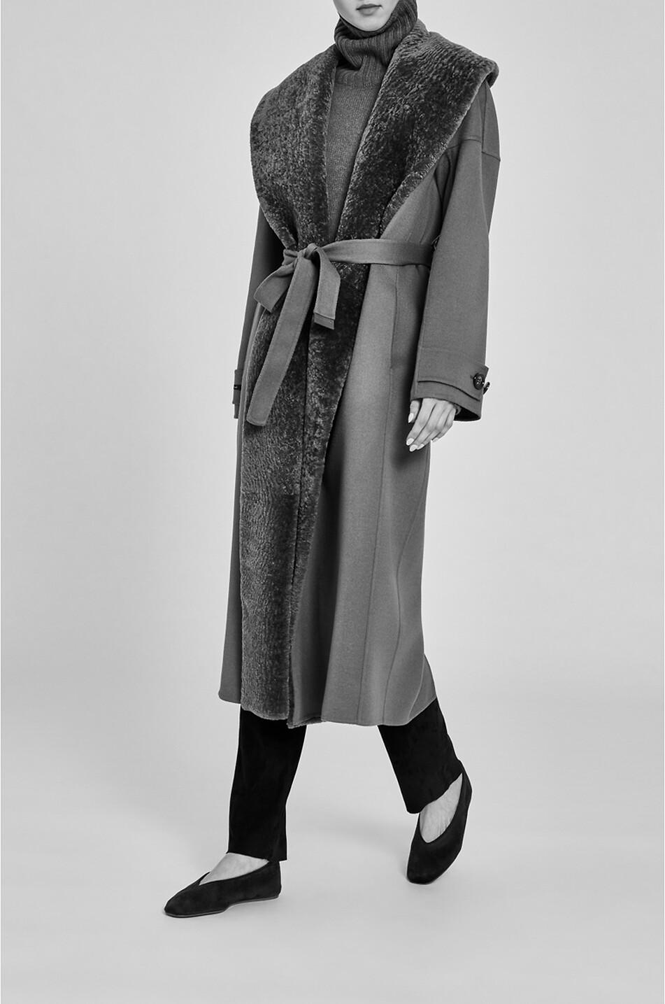 MANZONI 24 Manteau long en laine et cachemire à col peau lainée Femme BEIGE 3