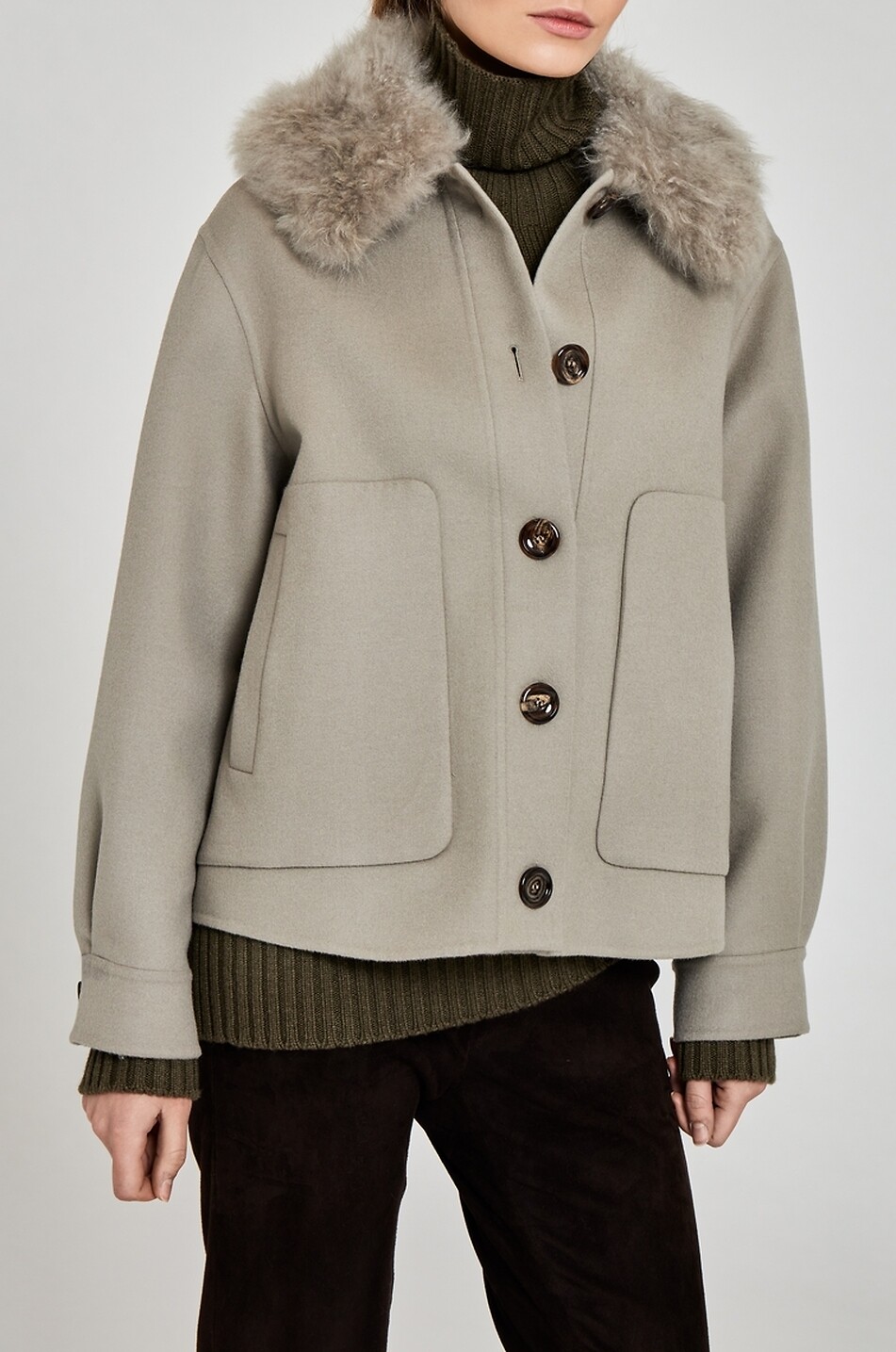 MANZONI 24 Shearling collar wool and cashmere shirt jacket Women BEIGE 3