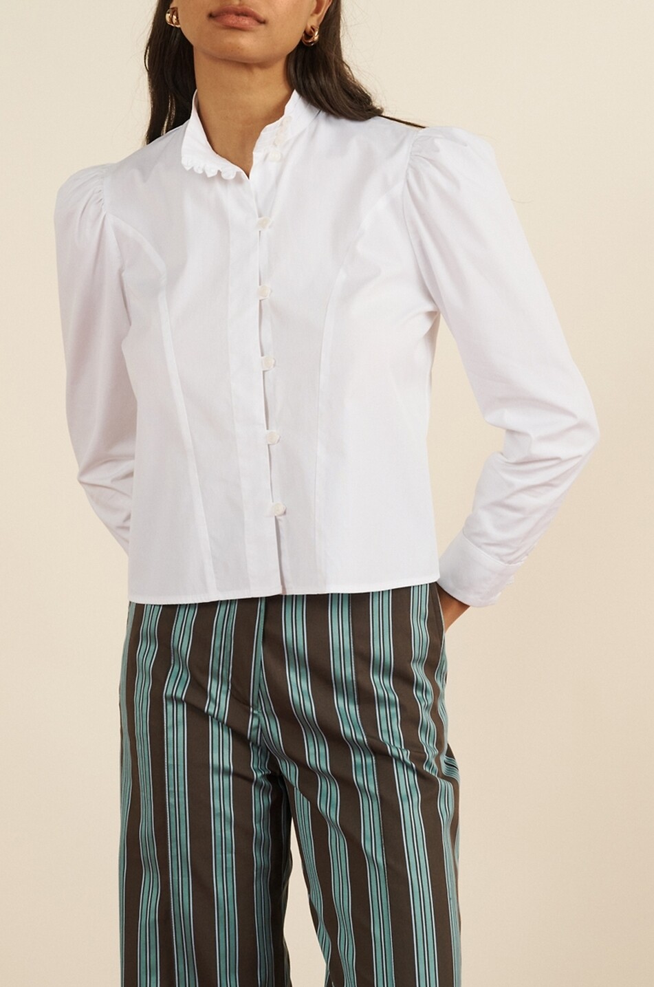 MARIA DE LA ORDEN Hemd mit Mandarinkragen und Puffärmeln aus Baumwolle Iza Damen WEISS 5