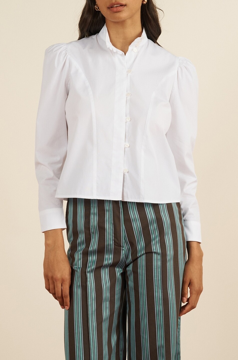 MARIA DE LA ORDEN Hemd mit Mandarinkragen und Puffärmeln aus Baumwolle Iza Damen WEISS 2