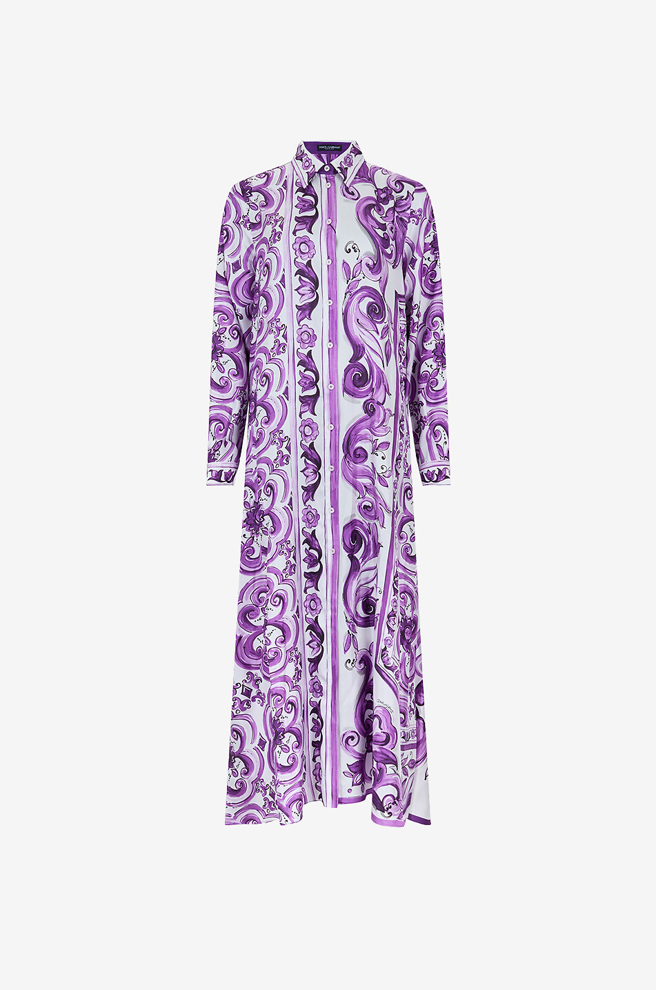 DOLCE & GABBANA Majolica A-line silk twill maxi shirt dress Women PURPLE 1