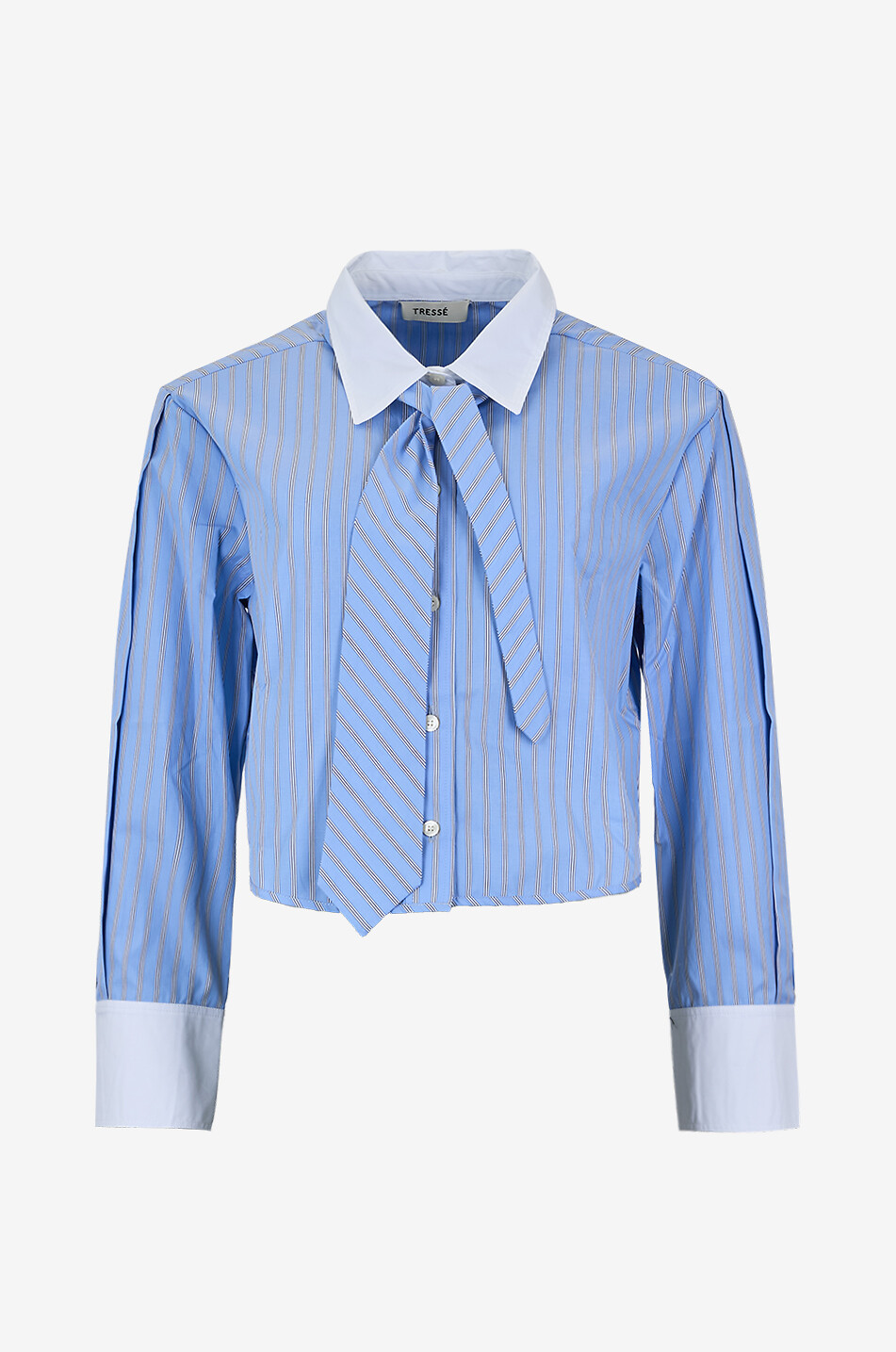 TRESSE PARIS Cobine cropped striped poplin shirt with tie Women LIGHT BLUE 1