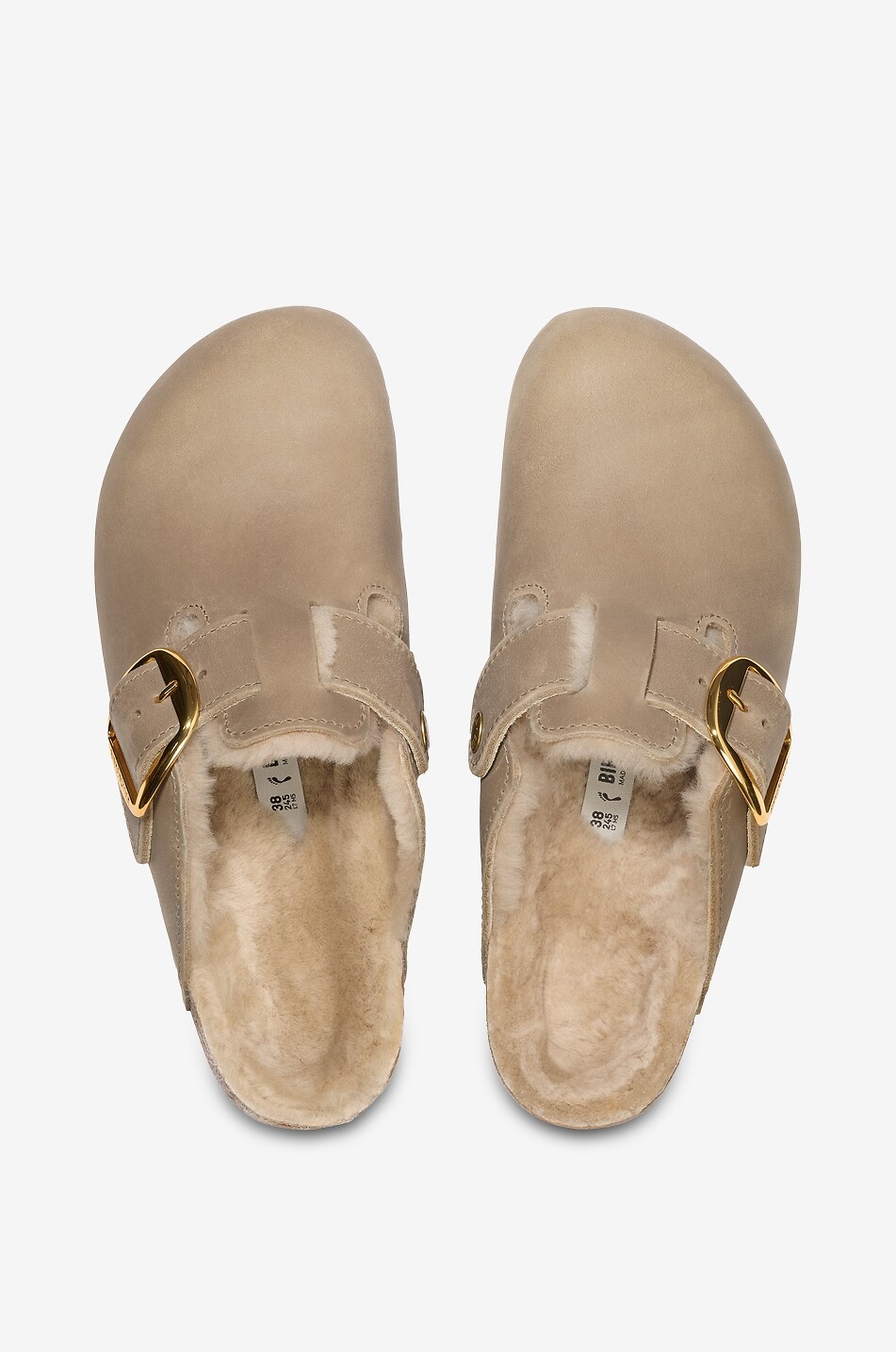 BIRKENSTOCK Boston Big Buckle shearling-lined leather clogs Women LIGHT BROWN 7