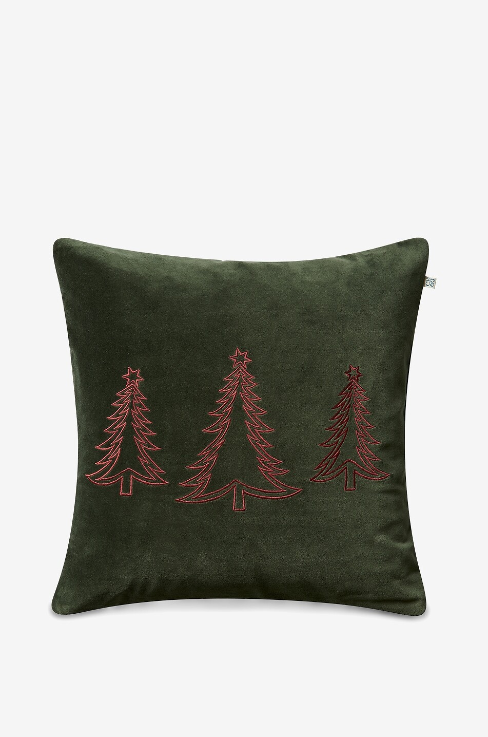 Quadratische Kissenhülle aus besticktem Samt Pine Tree