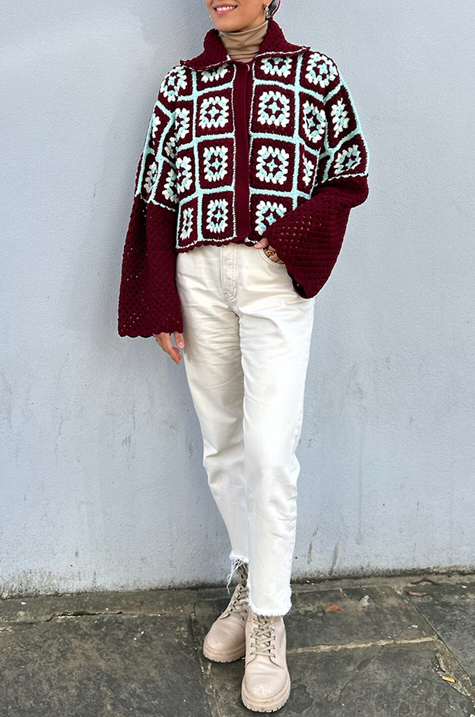 JESSICA K Geblümte Oversize-Häkel-Hemdjacke aus Baumwolle Anya Damen ROT 2