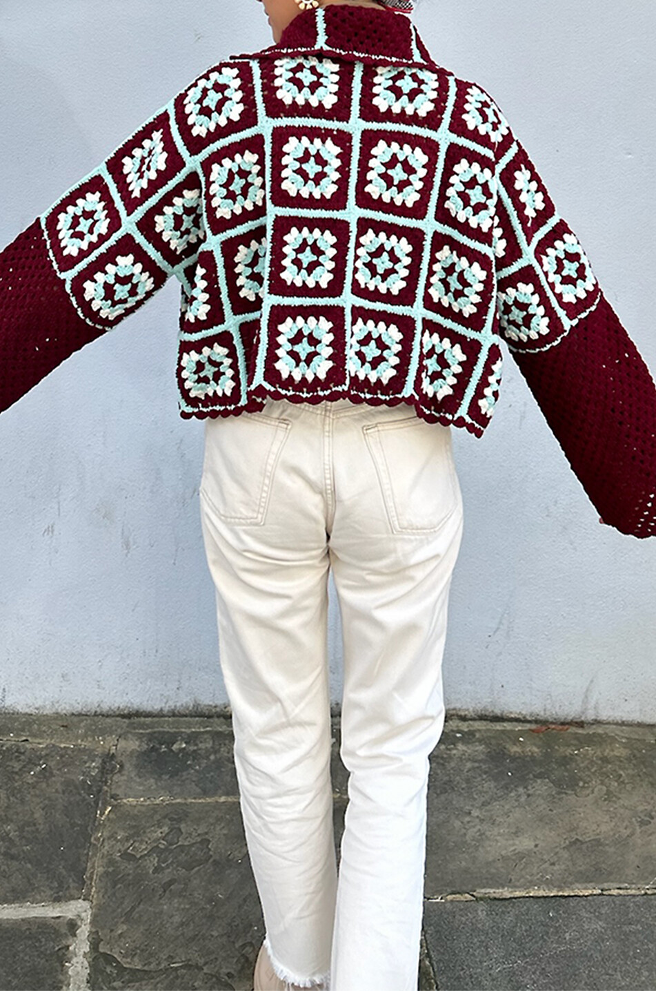 JESSICA K Geblümte Oversize-Häkel-Hemdjacke aus Baumwolle Anya Damen ROT 4