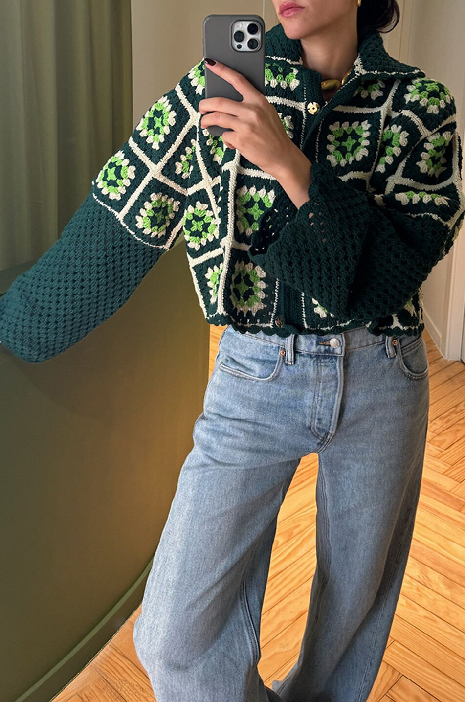 JESSICA K Geblümte Oversize-Häkel-Hemdjacke aus Baumwolle Anya Damen GRÜN 2