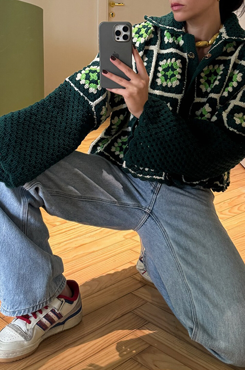 JESSICA K Geblümte Oversize-Häkel-Hemdjacke aus Baumwolle Anya Damen GRÜN 3