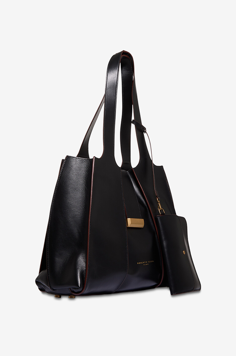 ROBERTO FESTA X BONGÉNIE Sac cabas trapèze en cuir lisse Eloise Tresor Femme NOIR 2