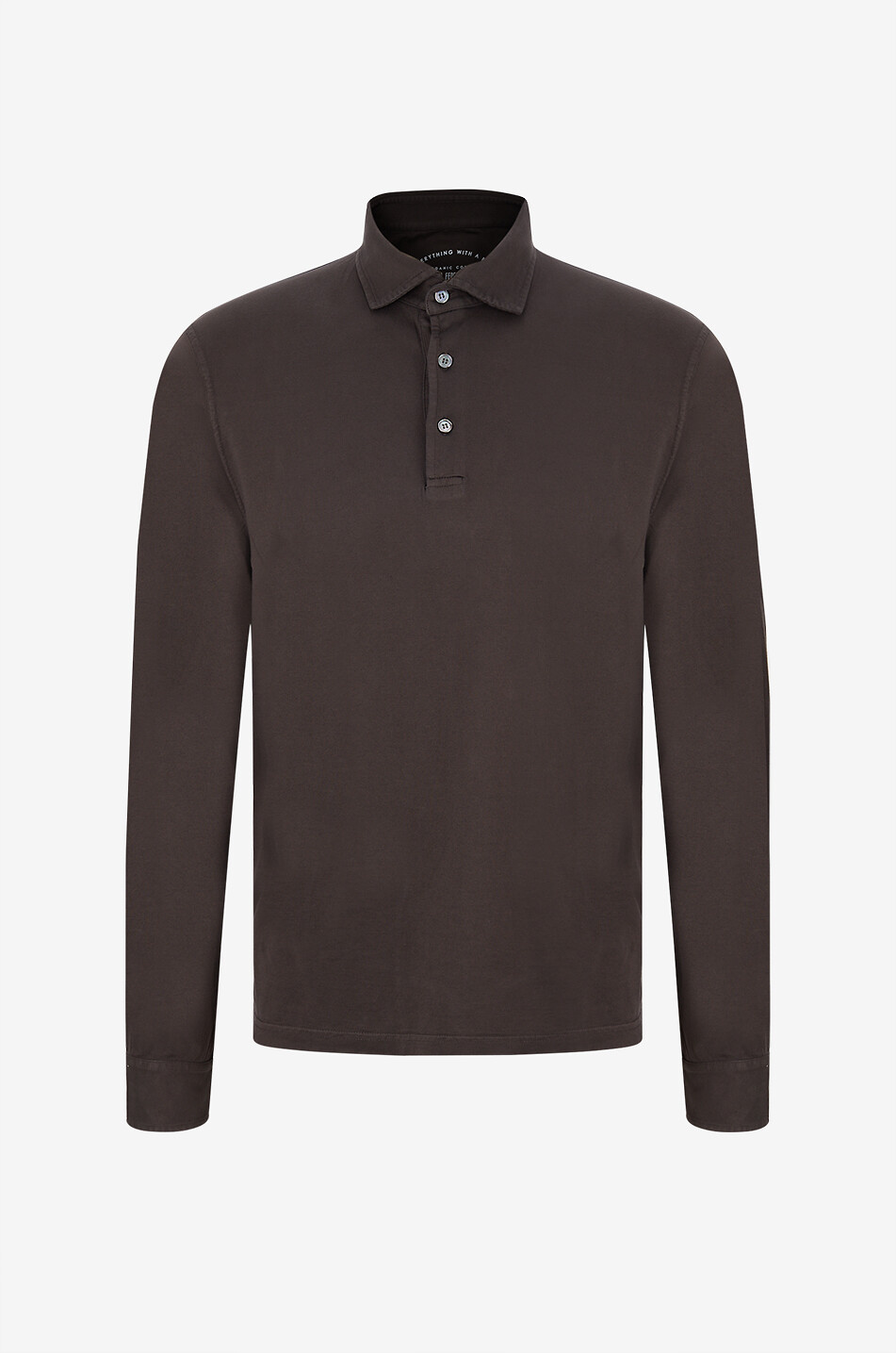 FEDELI Zero Interlock long-sleeve jersey polo shirt Men DARK BROWN 1