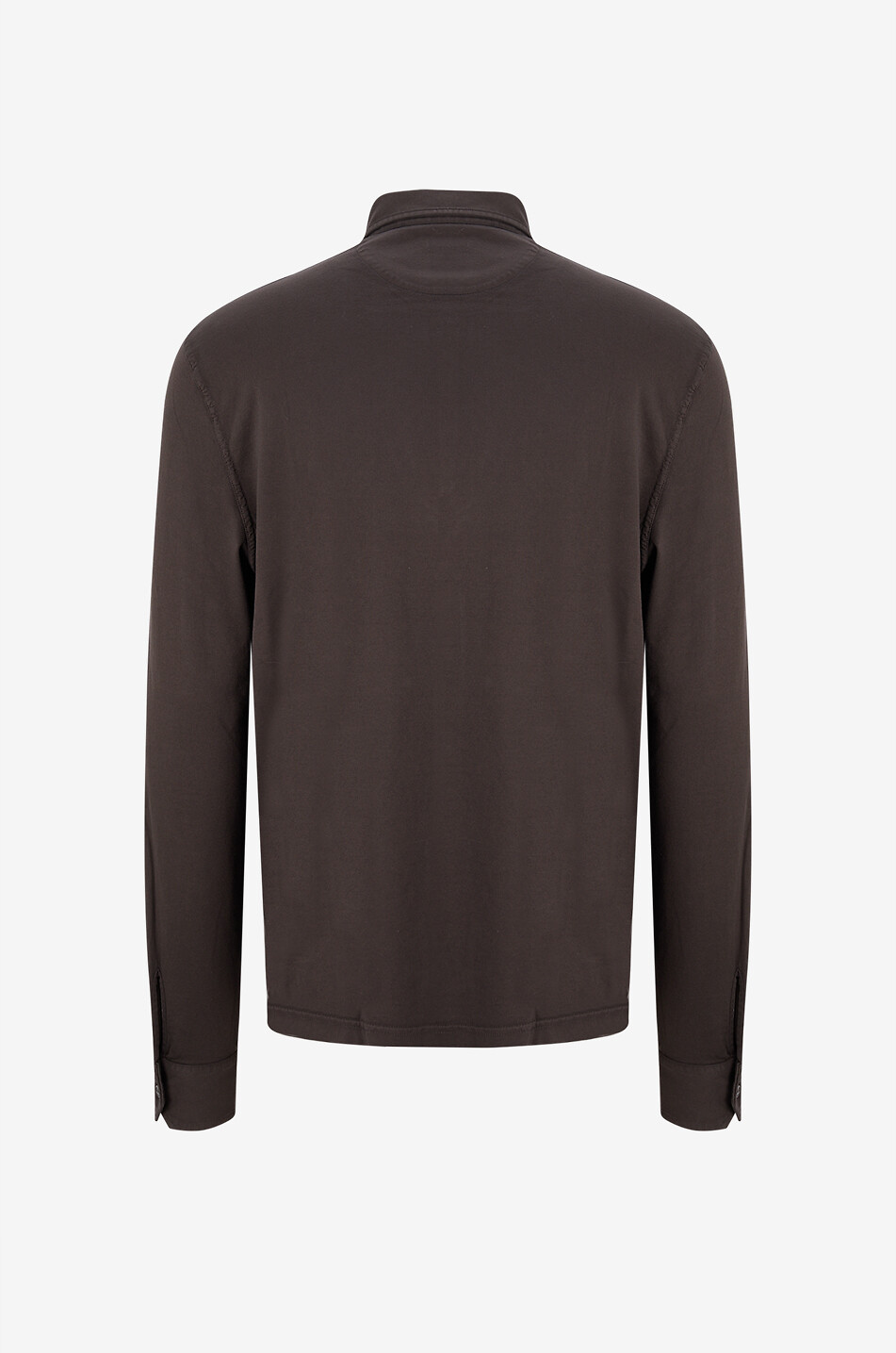 FEDELI Zero Interlock long-sleeve jersey polo shirt Men DARK BROWN 2