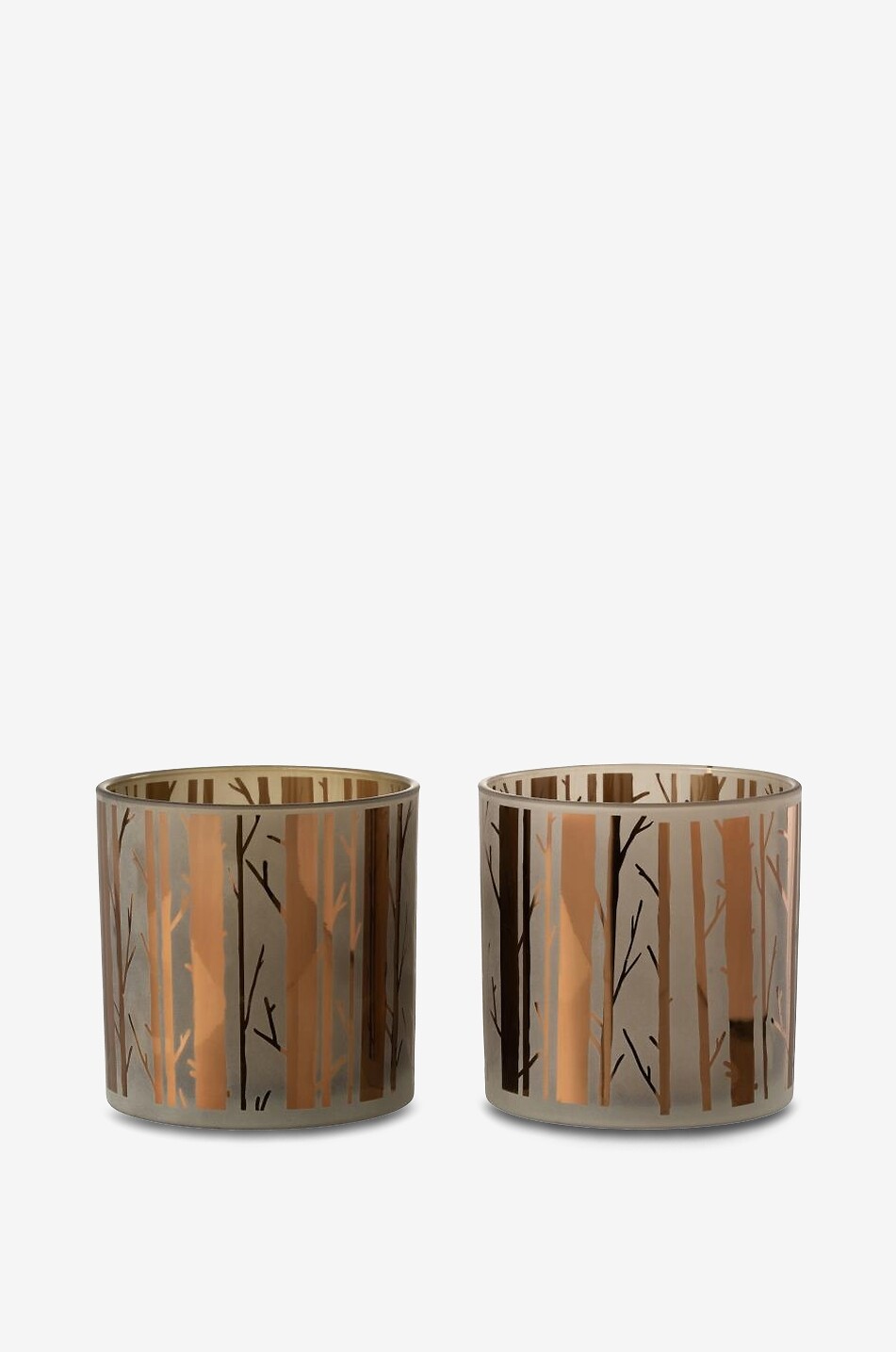 Set of 2 tree motif glass candleholders