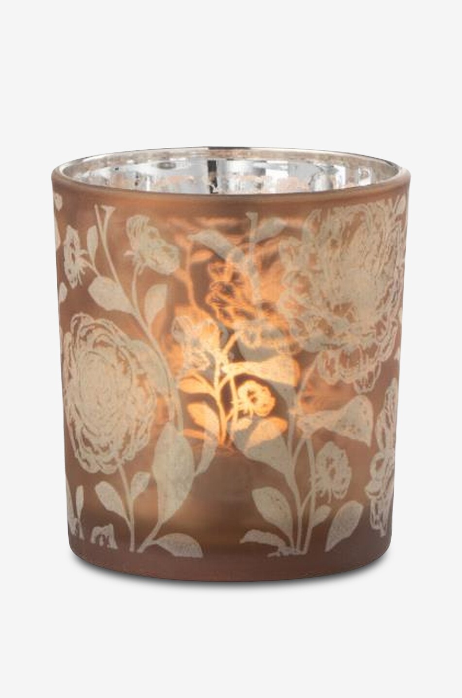JOLIPA Frosted glass floral pattern tealight holder Home BROWN 1