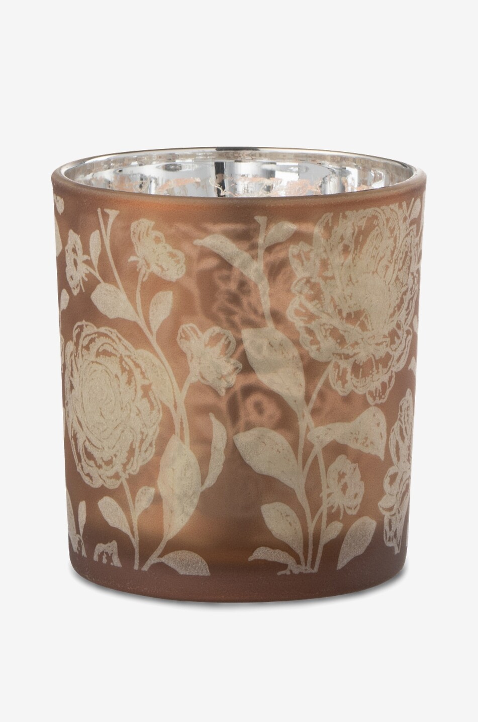 JOLIPA Frosted glass floral pattern tealight holder Home BROWN 2