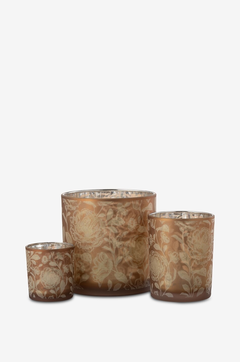 JOLIPA Frosted glass floral pattern tealight holder Home BROWN 5