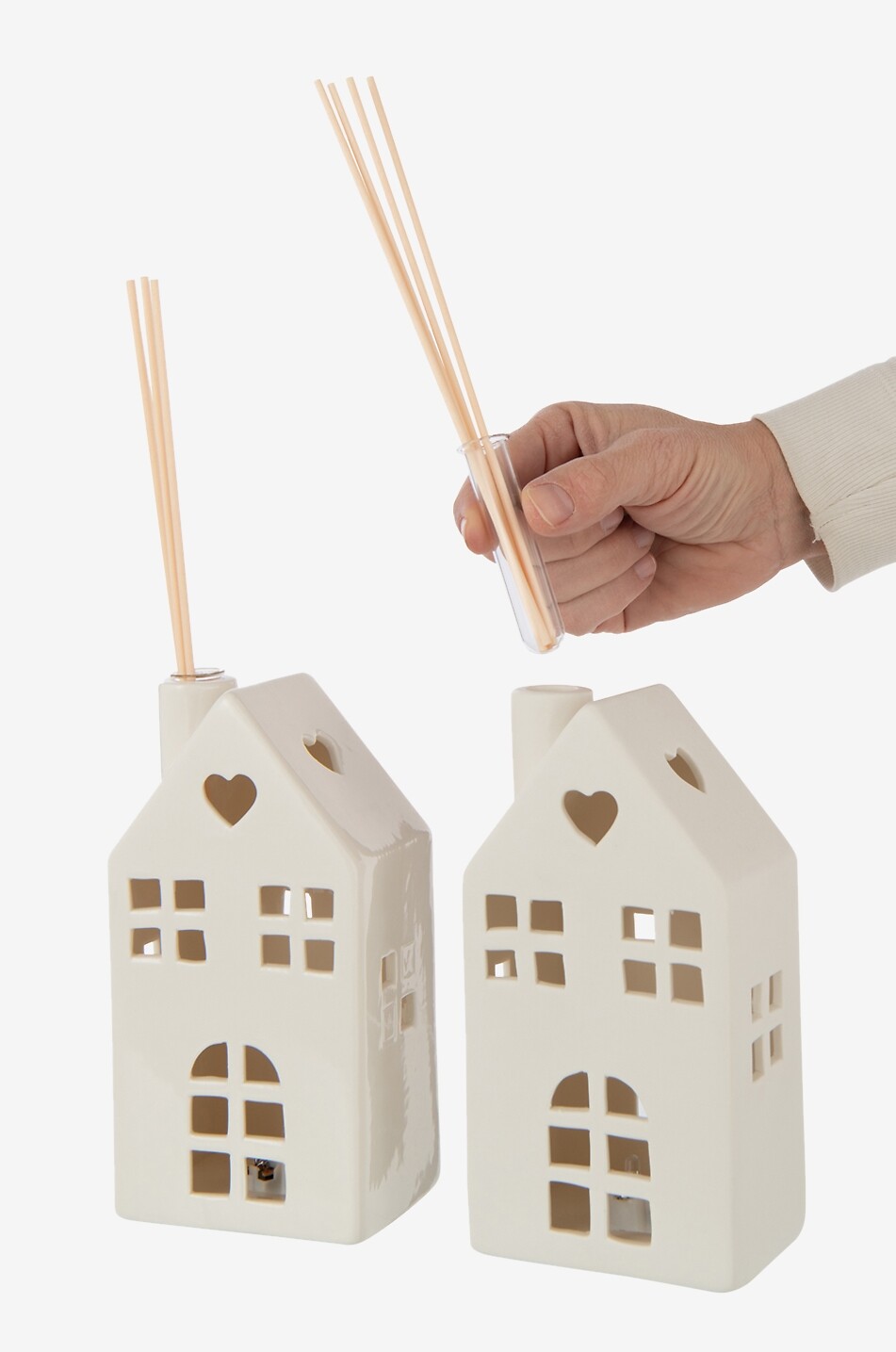 JOLIPA Hochwertiges Set mit 2 Haus-förmigen LED-Vasen Haus WEISS 5