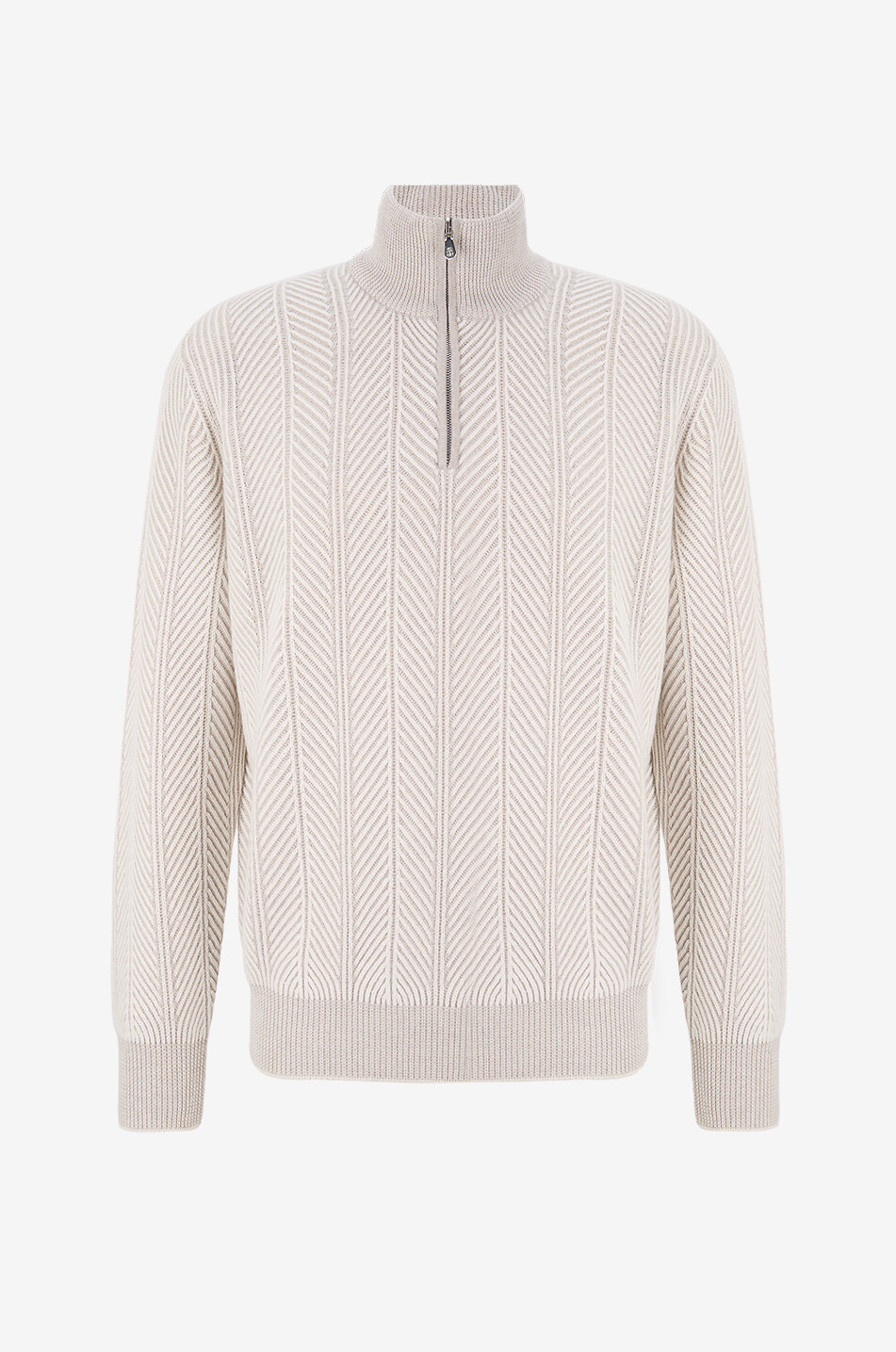 BRUNELLO CUCINELLI Pull à chevrons et col montant zippé en cachemire Homme BLANC CASSE 1