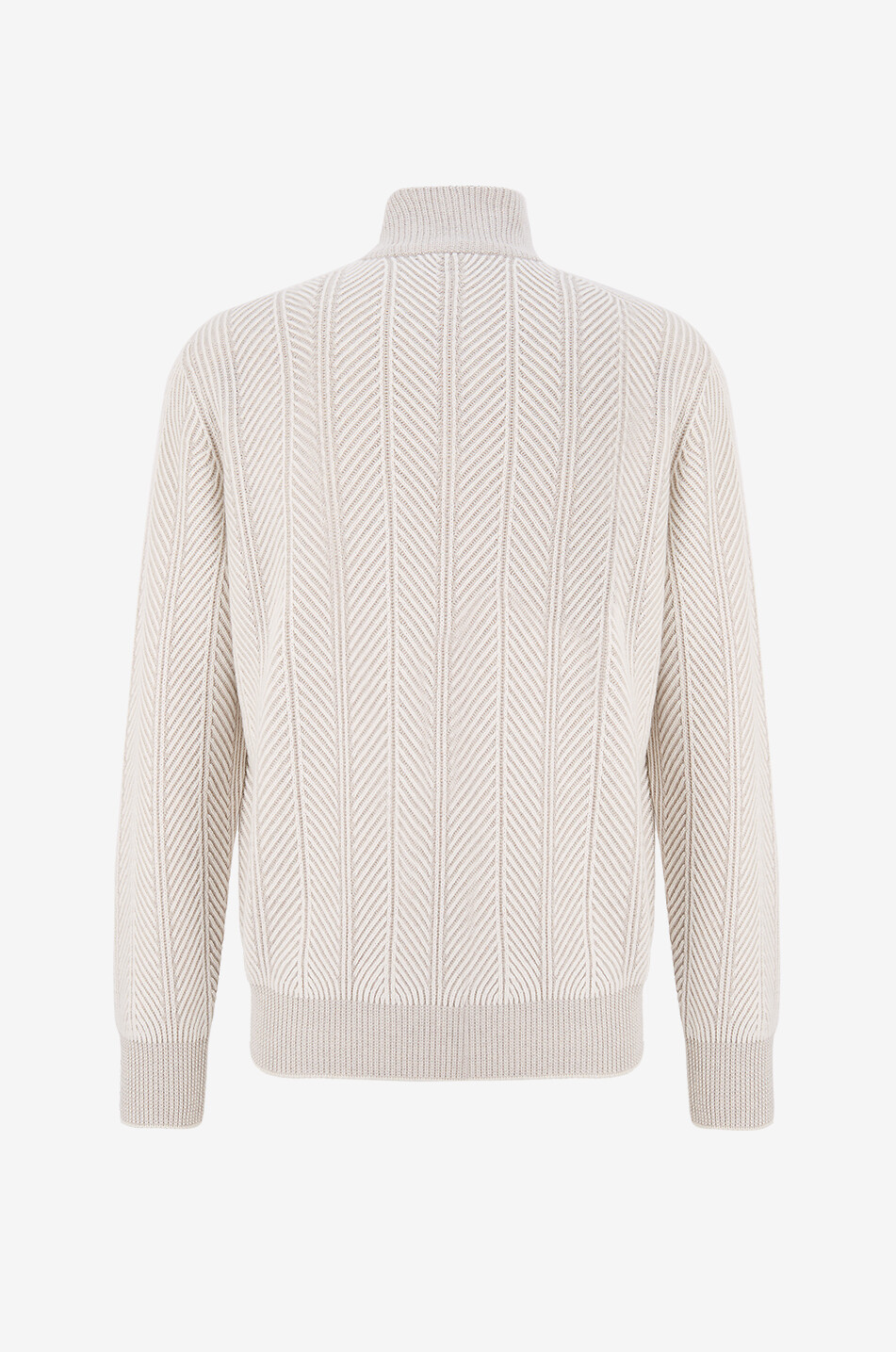 BRUNELLO CUCINELLI Pull à chevrons et col montant zippé en cachemire Homme BLANC CASSE 2