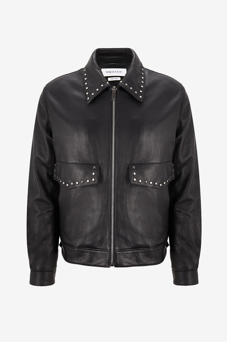 ALEXANDER McQUEEN Studded nappa leather aviator jacket Men BLACK 1