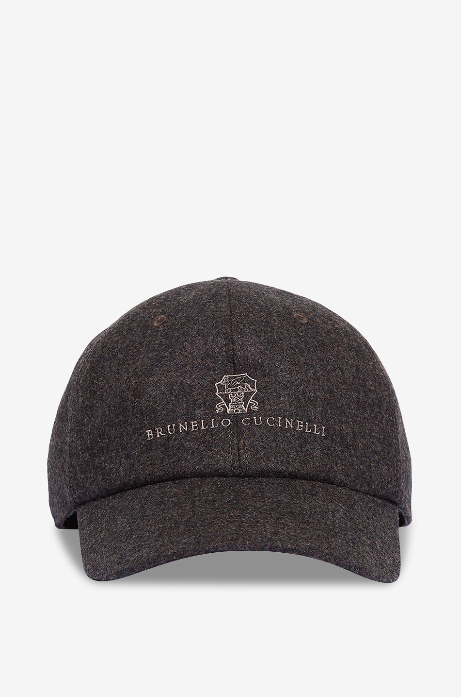 BRUNELLO CUCINELLI Wollflanell-Baseballkappe mit Leder und Logostickerei Herren DUNKELBRAUN 1