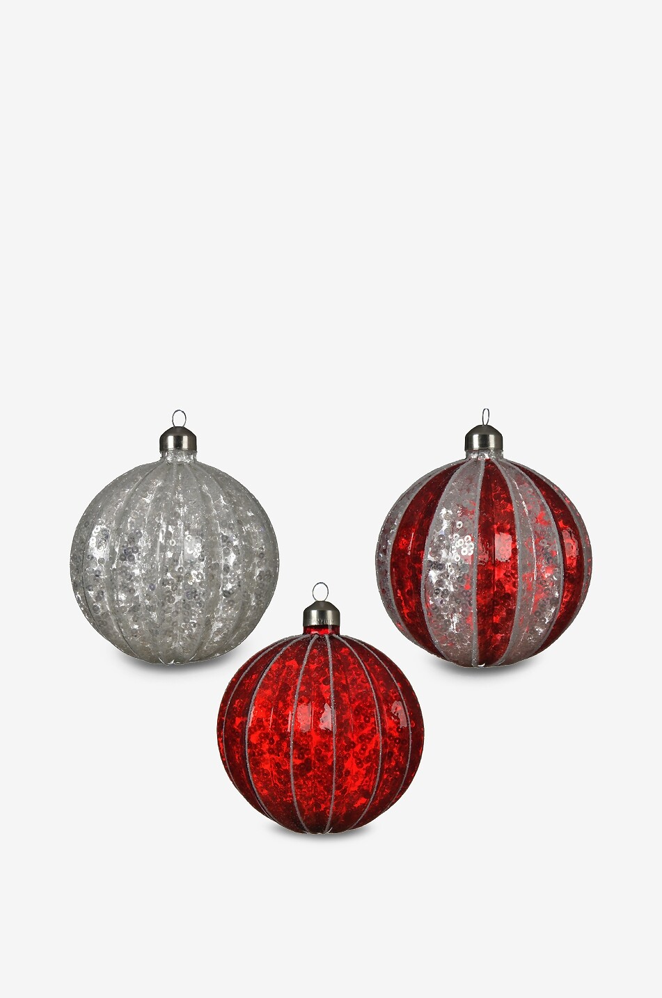 Lot de trois boules de Noël en verre rayées