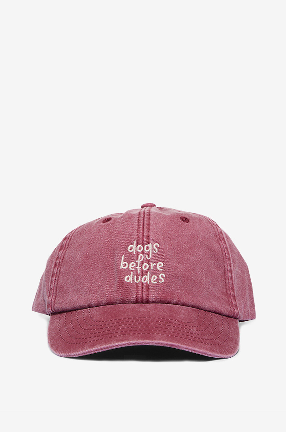 STUDIO WAP! Dogs Before Dudes faded denim baseball cap Women DARK RED 1