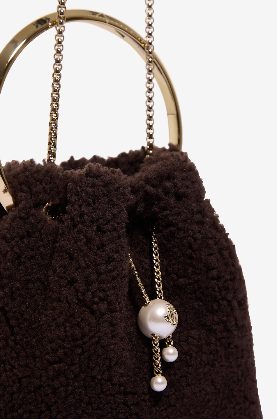 JIMMY CHOO Mini-Bucket-Tasche aus Shearling Bon Bon Damen DUNKELBRAUN 6