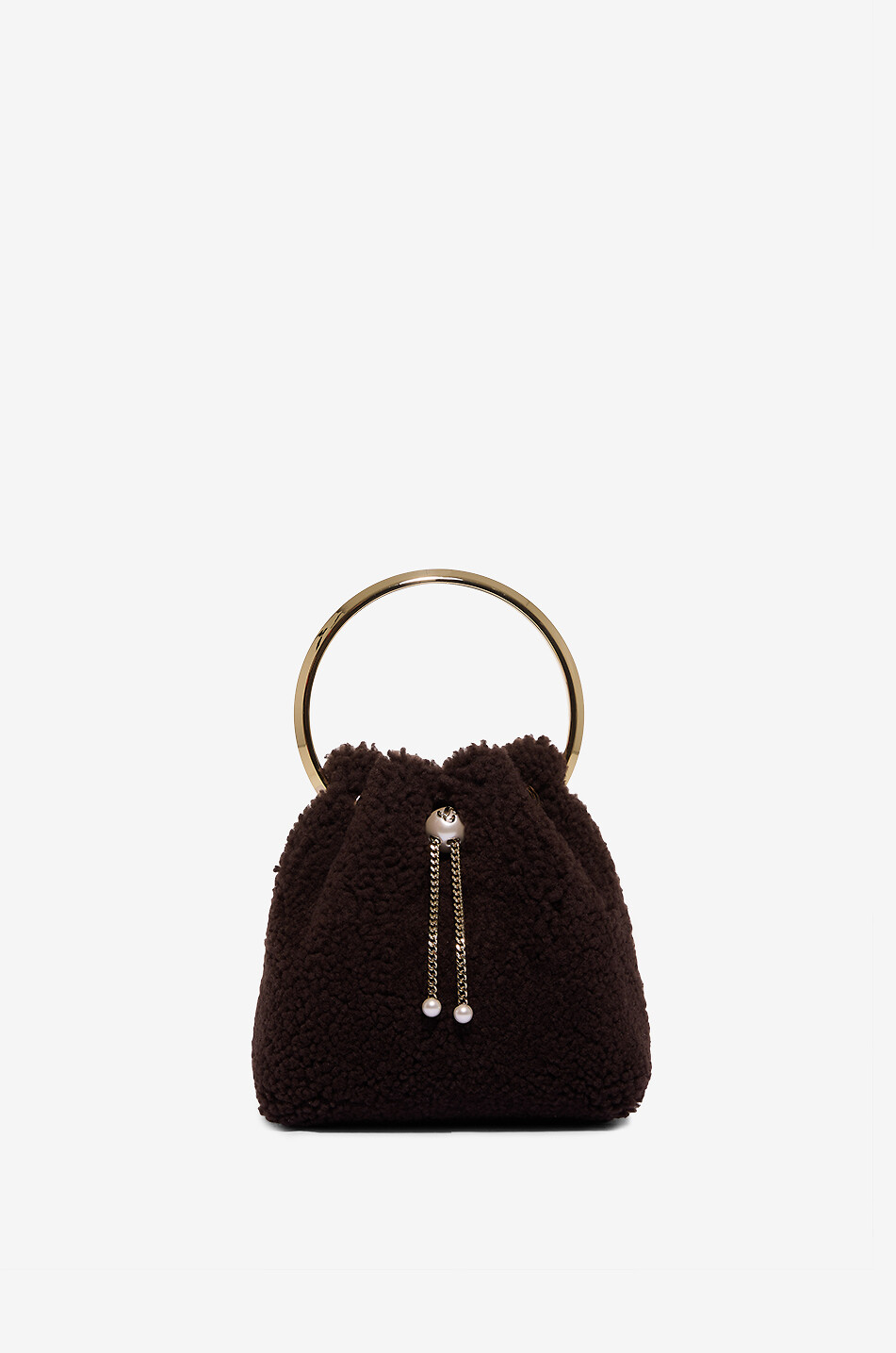 JIMMY CHOO Mini-Bucket-Tasche aus Shearling Bon Bon Damen DUNKELBRAUN 1