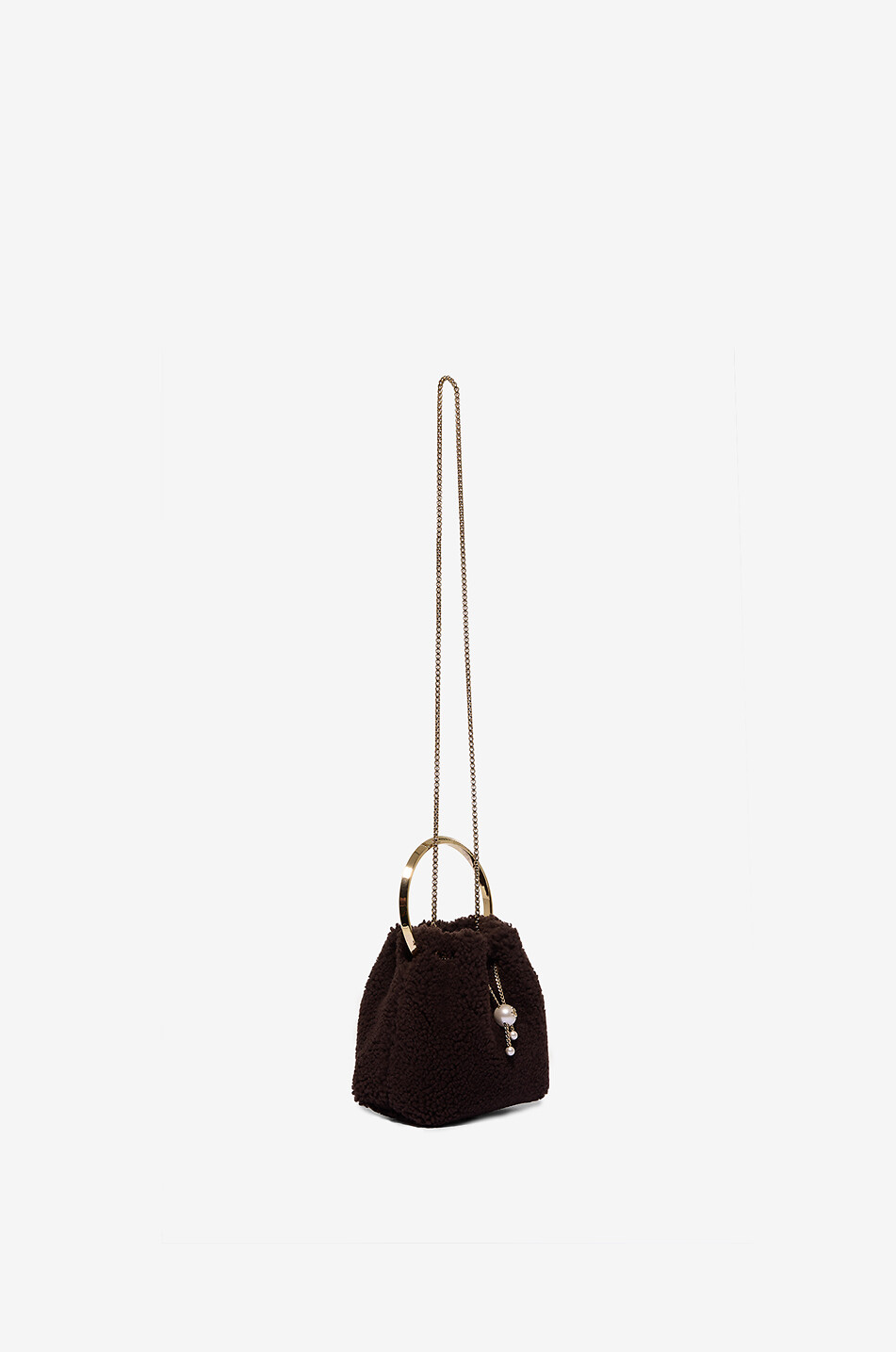 JIMMY CHOO Mini-Bucket-Tasche aus Shearling Bon Bon Damen DUNKELBRAUN 5