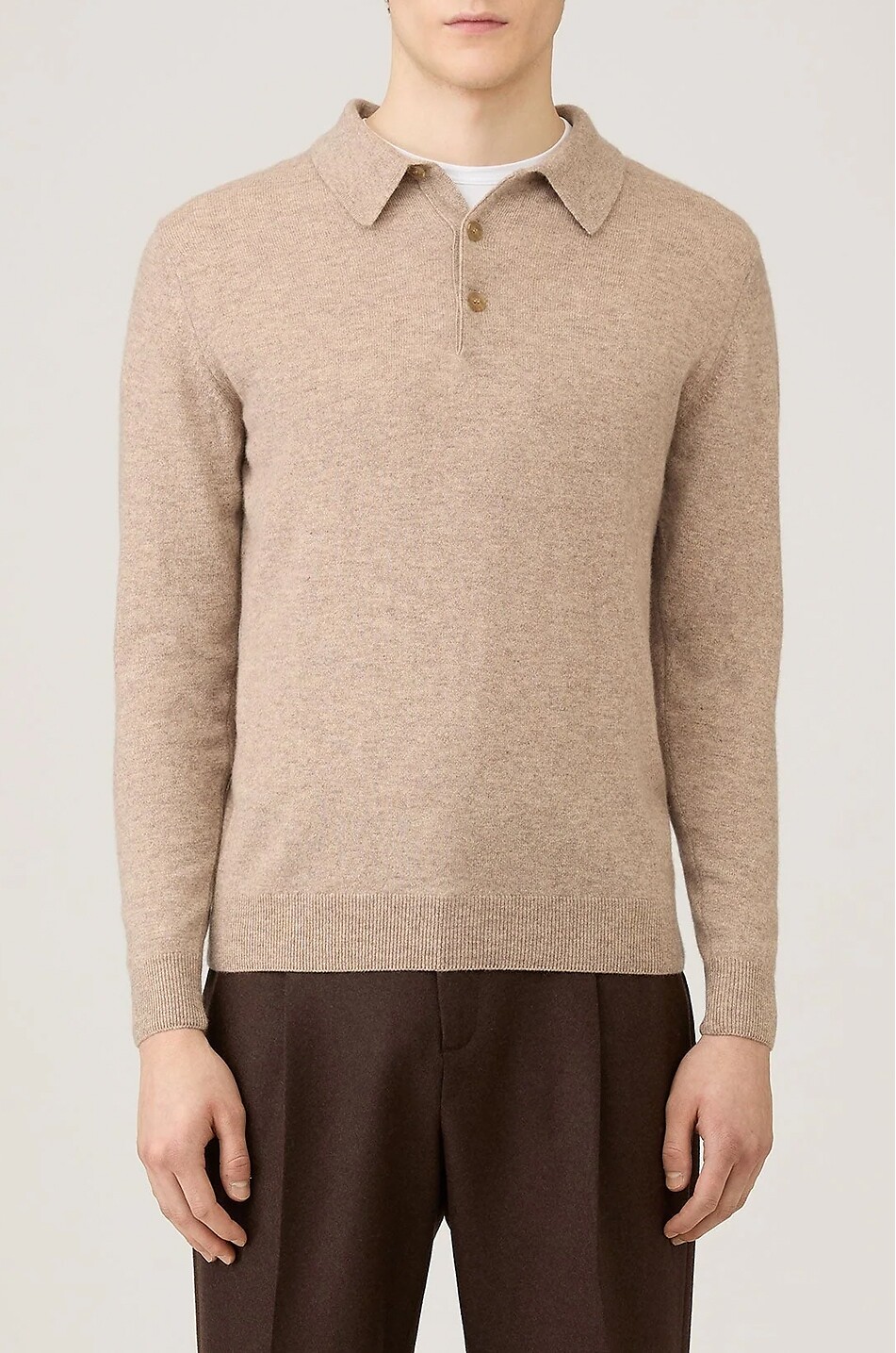SUNSPEL Kaschmir-Polo-Pullover mit langen Ärmeln Herren BEIGE 2