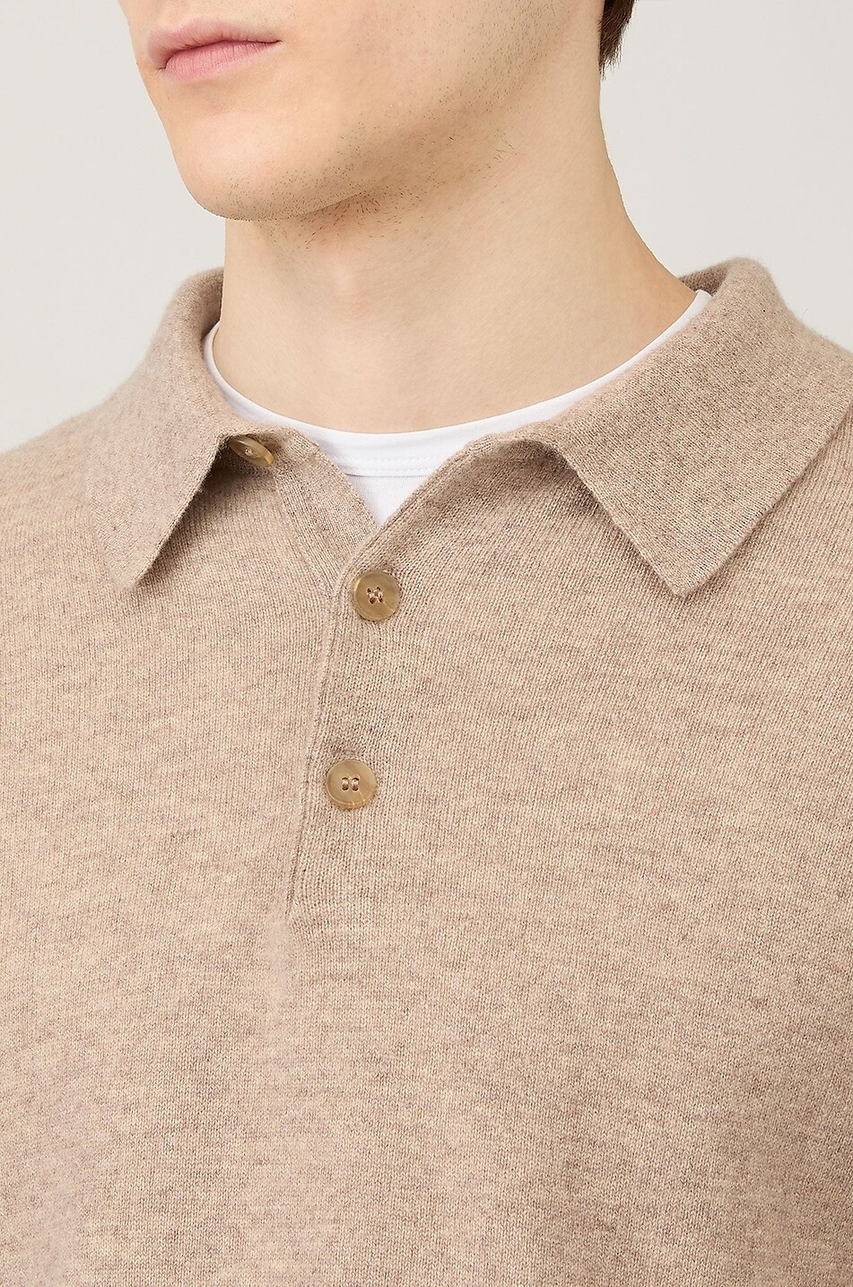 SUNSPEL Kaschmir-Polo-Pullover mit langen Ärmeln Herren BEIGE 4
