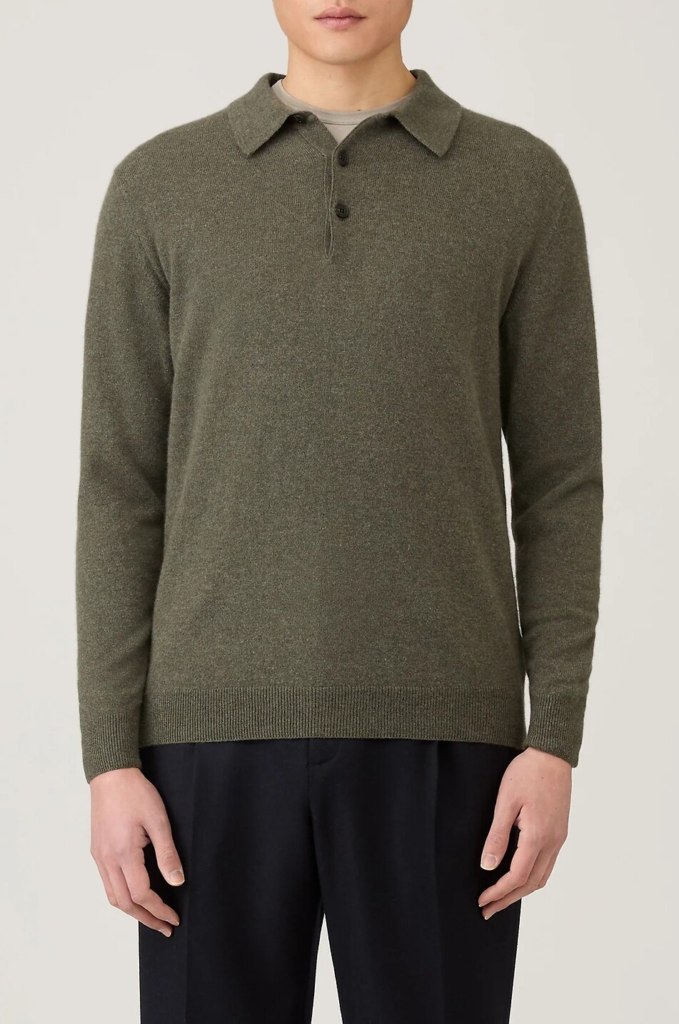 SUNSPEL Kaschmir-Polo-Pullover mit langen Ärmeln Herren KHAKI 2