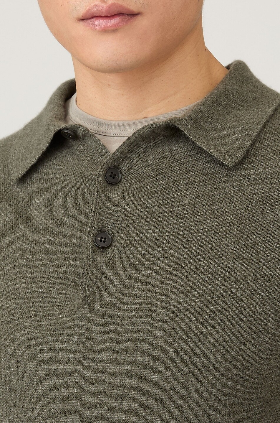 SUNSPEL Kaschmir-Polo-Pullover mit langen Ärmeln Herren KHAKI 4