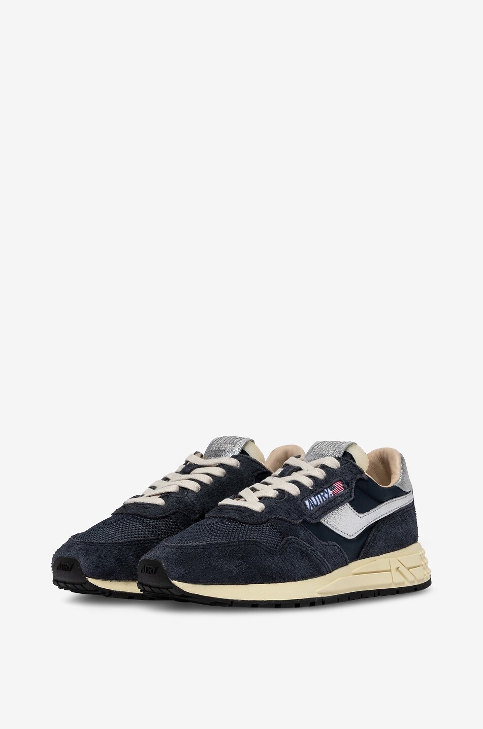 AUTRY Niedrige Materialmix-Sneakers mit Metallic-Leder Reelwind Suede Damen DUNKELBLAU 2
