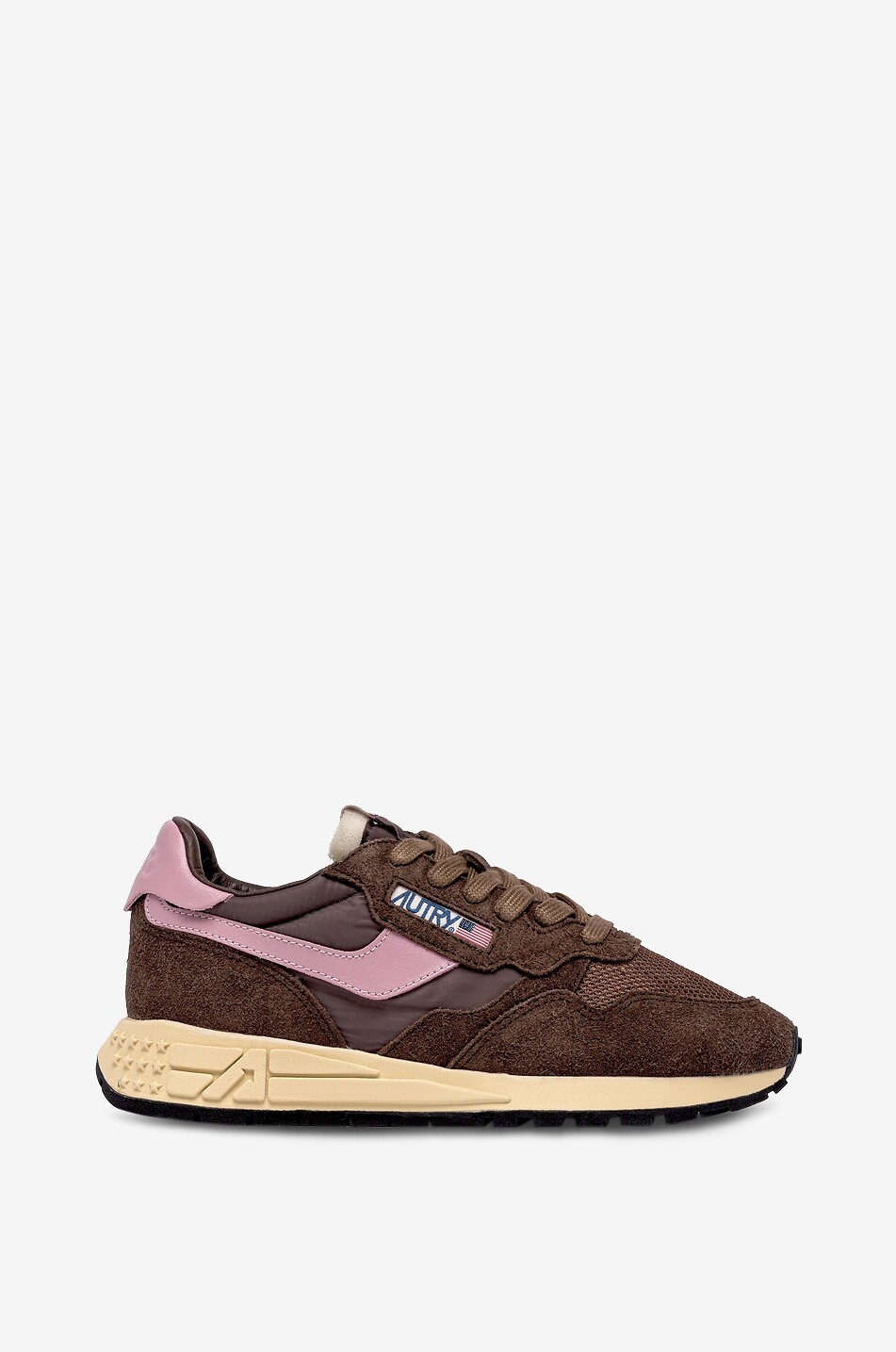 AUTRY Reelwind low-top multi-material lace-up sneakers Women DARK BROWN 1