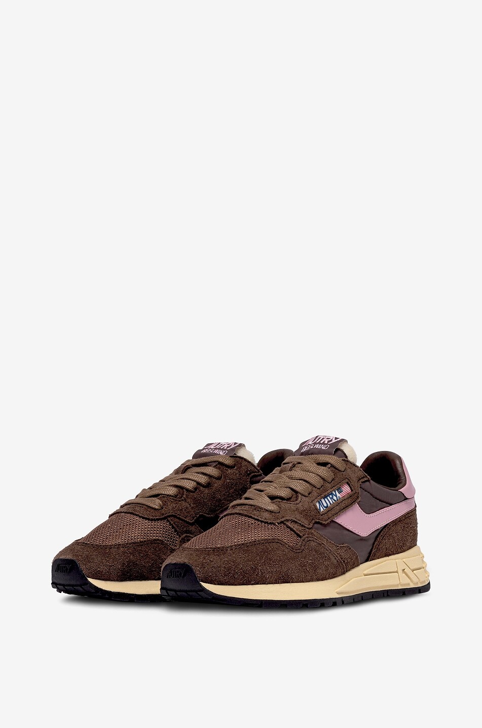 AUTRY Reelwind low-top multi-material lace-up sneakers Women DARK BROWN 2