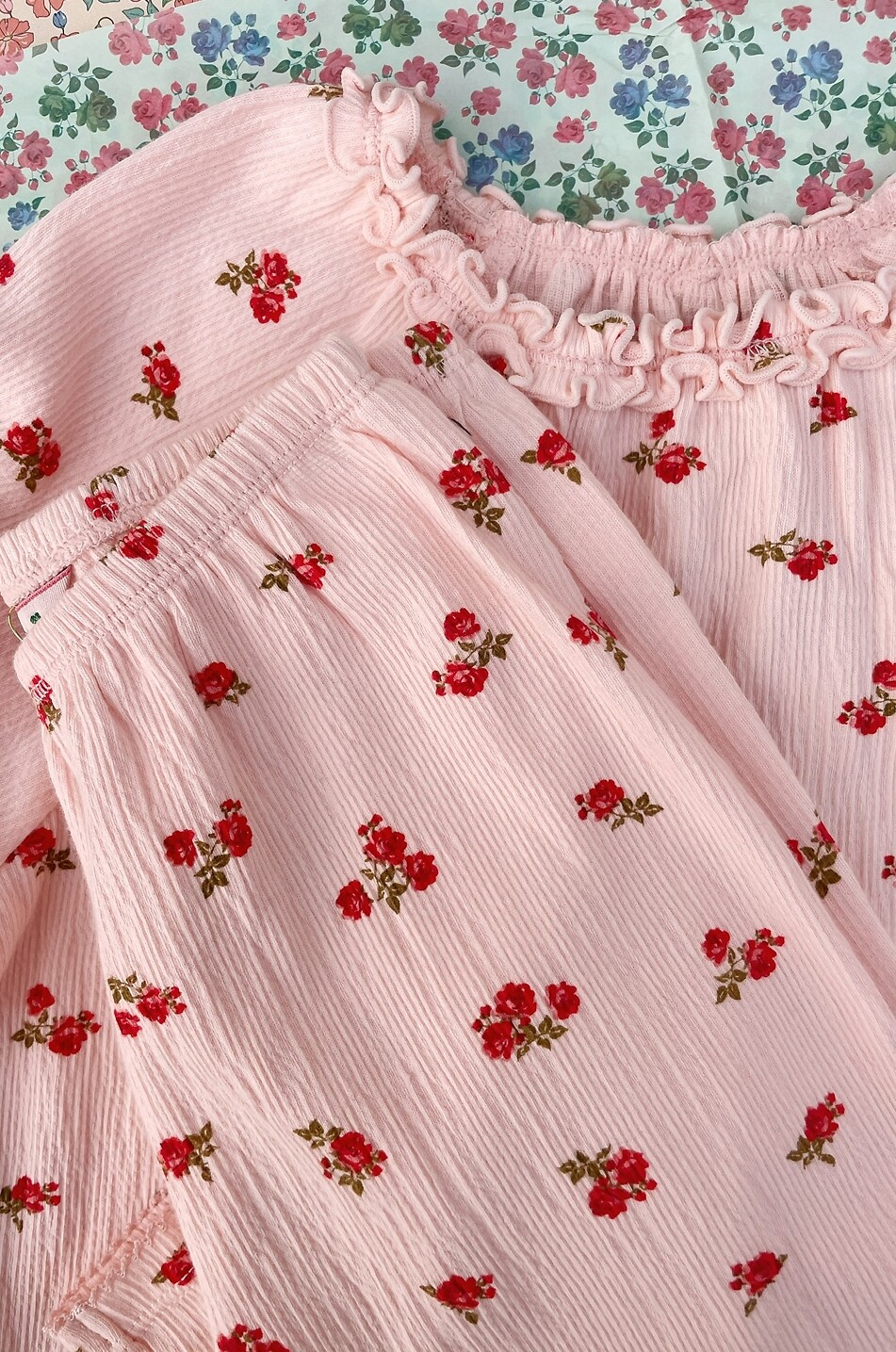 KONGES SLØJD Chleo floral seersucker waffle leggings for girls Girl PINK 3