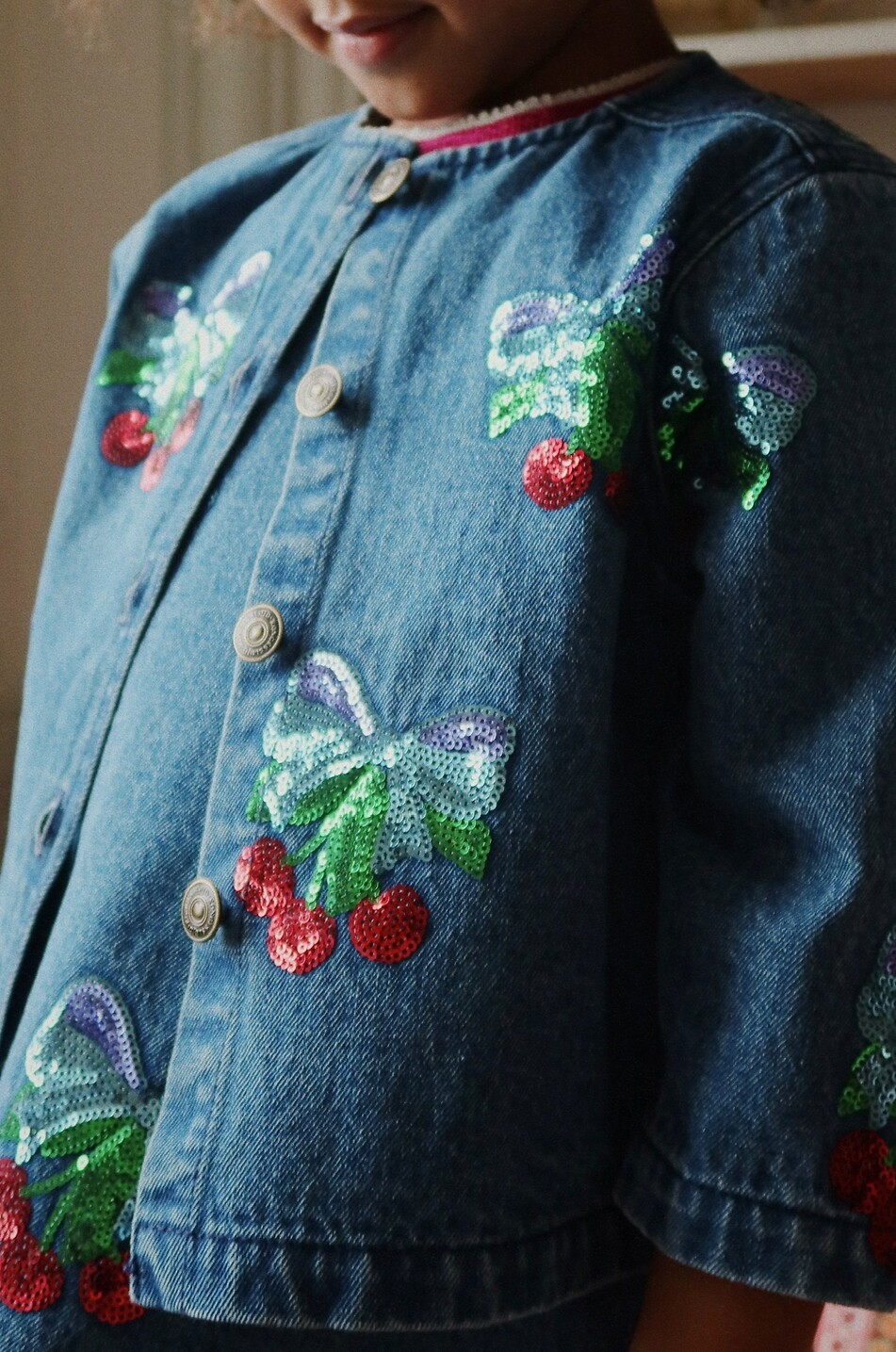 KONGES SLØJD Amarena girl's short sequined denim jacket Girl BLUE 3