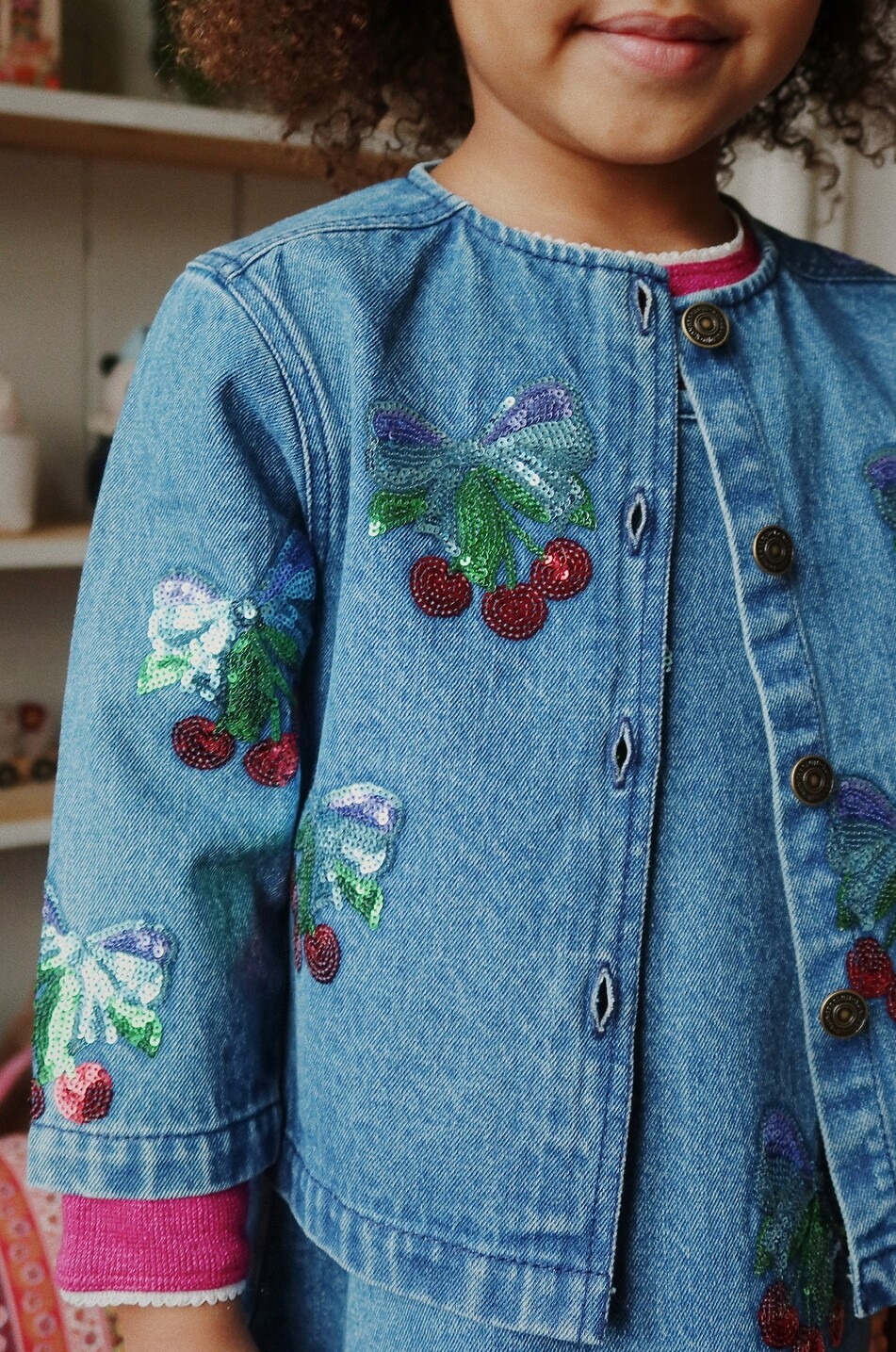 KONGES SLØJD Amarena girl's short sequined denim jacket Girl BLUE 6