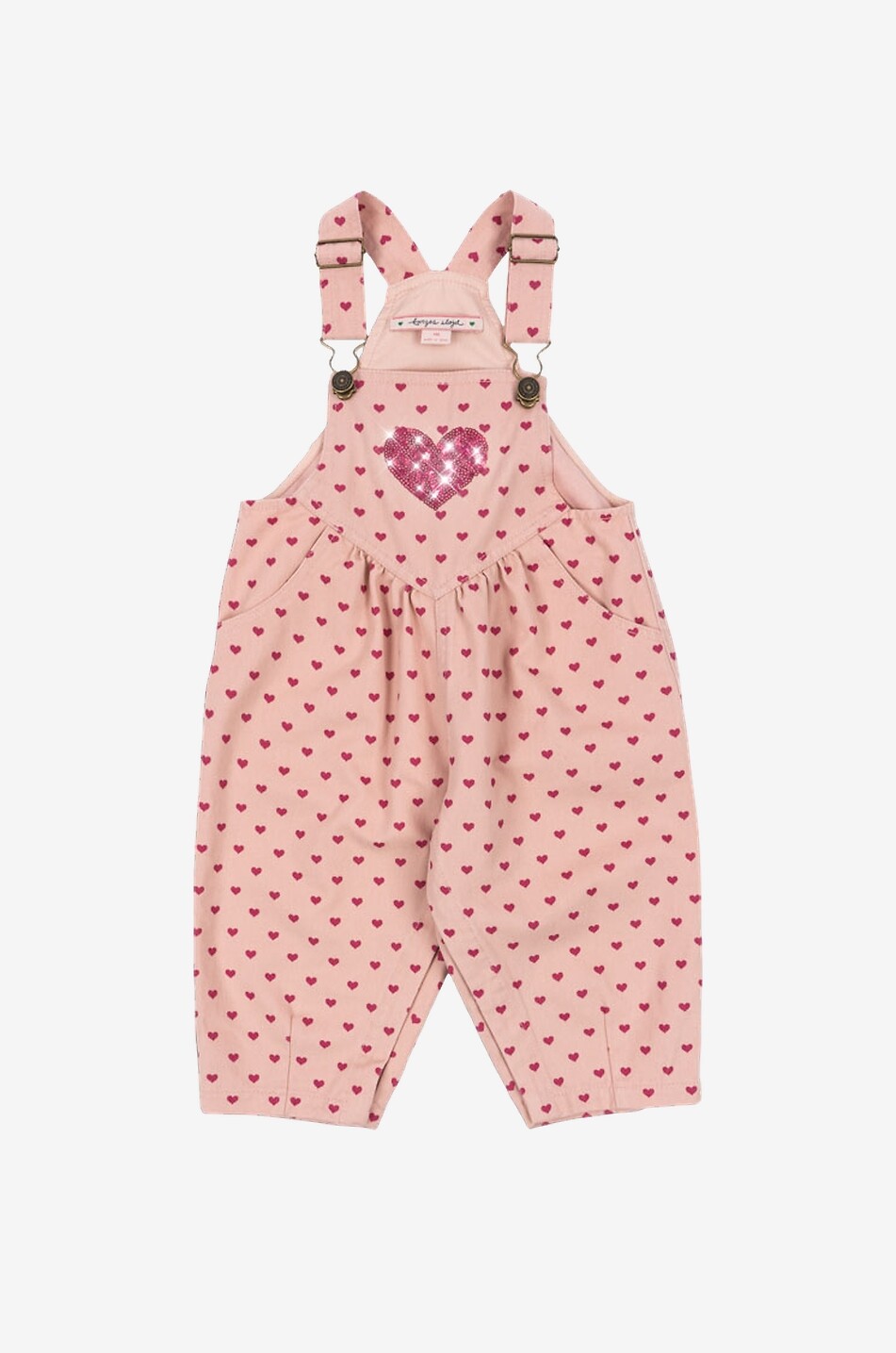 Nola heart print denim dungarees for girls