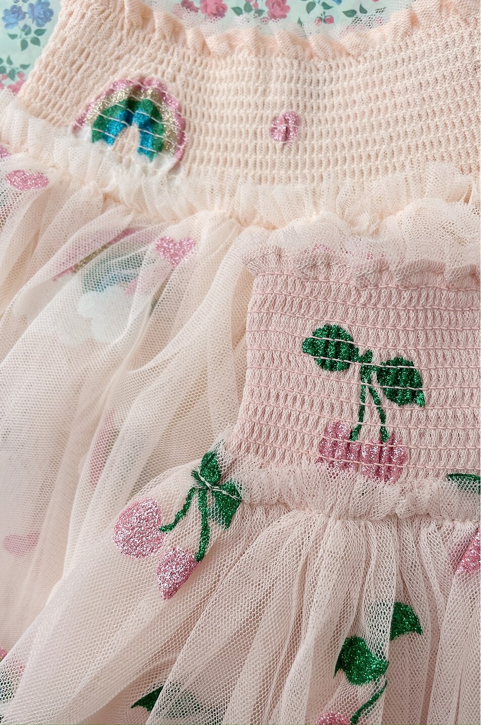 KONGES SLØJD Tullie Smock girls' tulle skirt with glitter cherry print Girl LIGHT PINK 3