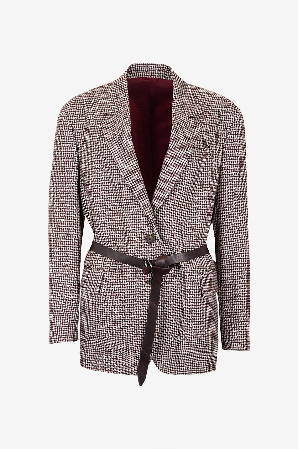 Belted houndstooth wool and alpaca blazer BRUNELLO CUCINELLI